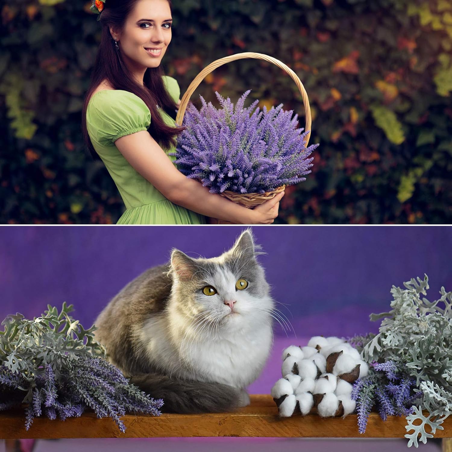 10 Bundles Fake Flowers Artificial Lavender Plants, Purple