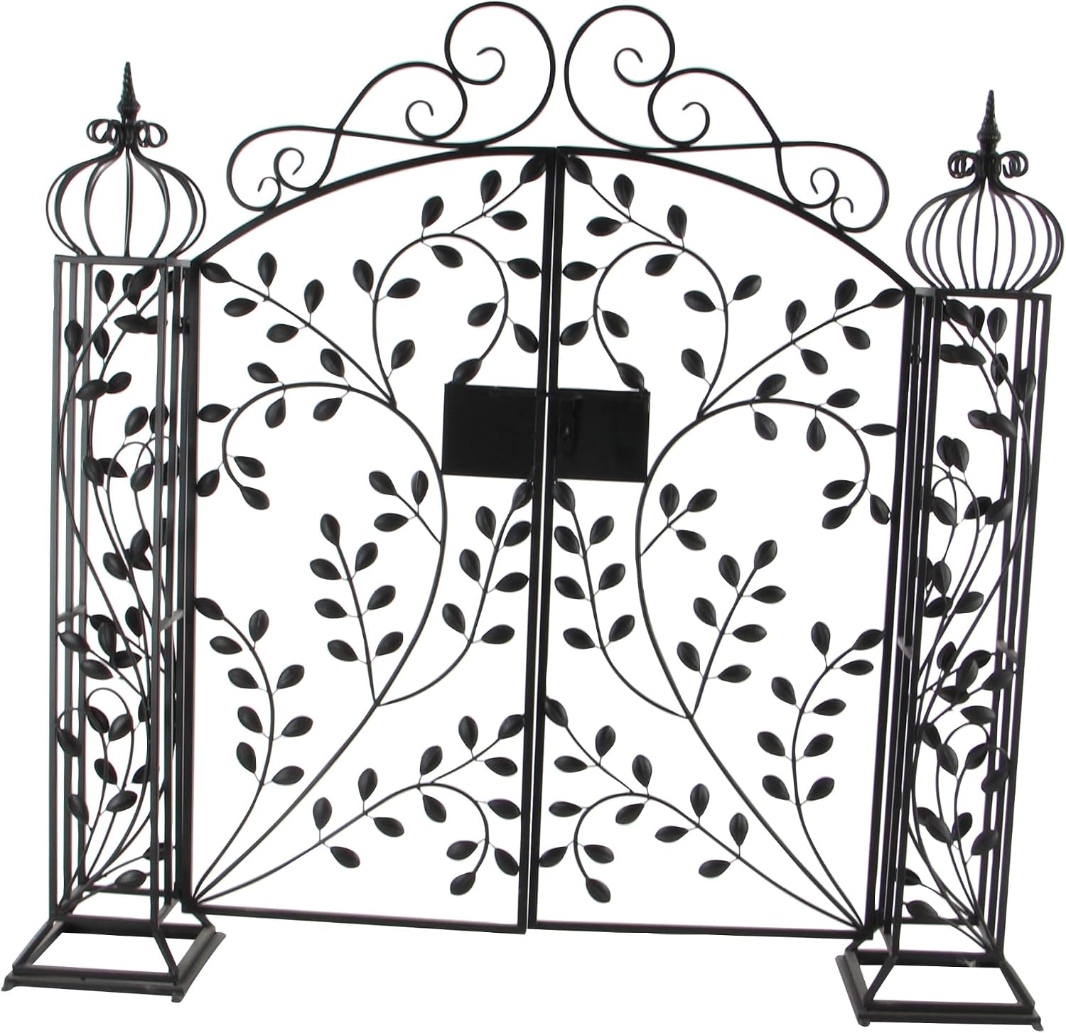 Deco 79 Metal Indoor Outdoor Garden Arbor, 78" x 14" x 94", Matte Bronze | Elevate patios and gardens, metal garden arch trellis, metal trellis for climbing plants outdoor, double doors, scroll latch