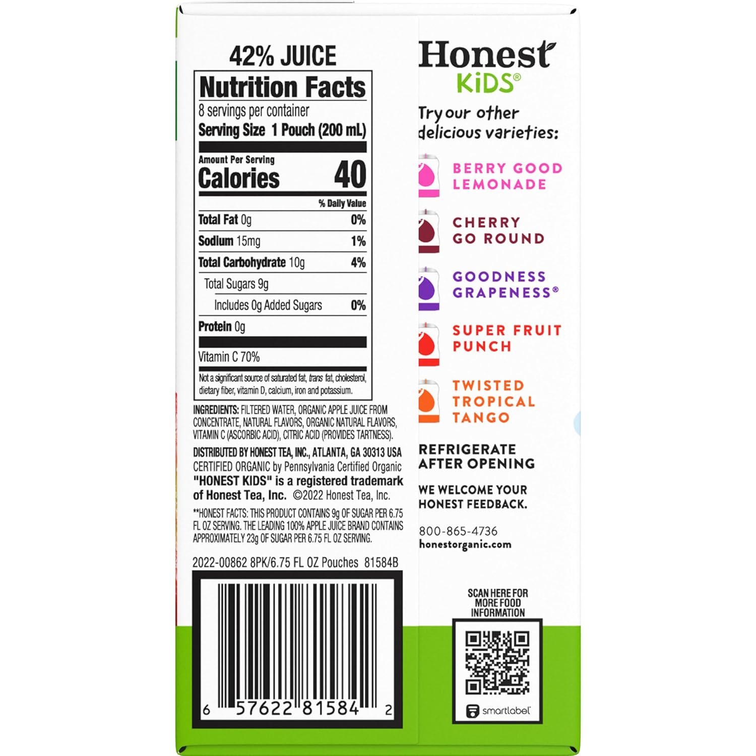 Honest Kids Appley Ever After, Organic Juice Drink, 6 Fl oz Juice Boxes, Pack Of 40, Apple