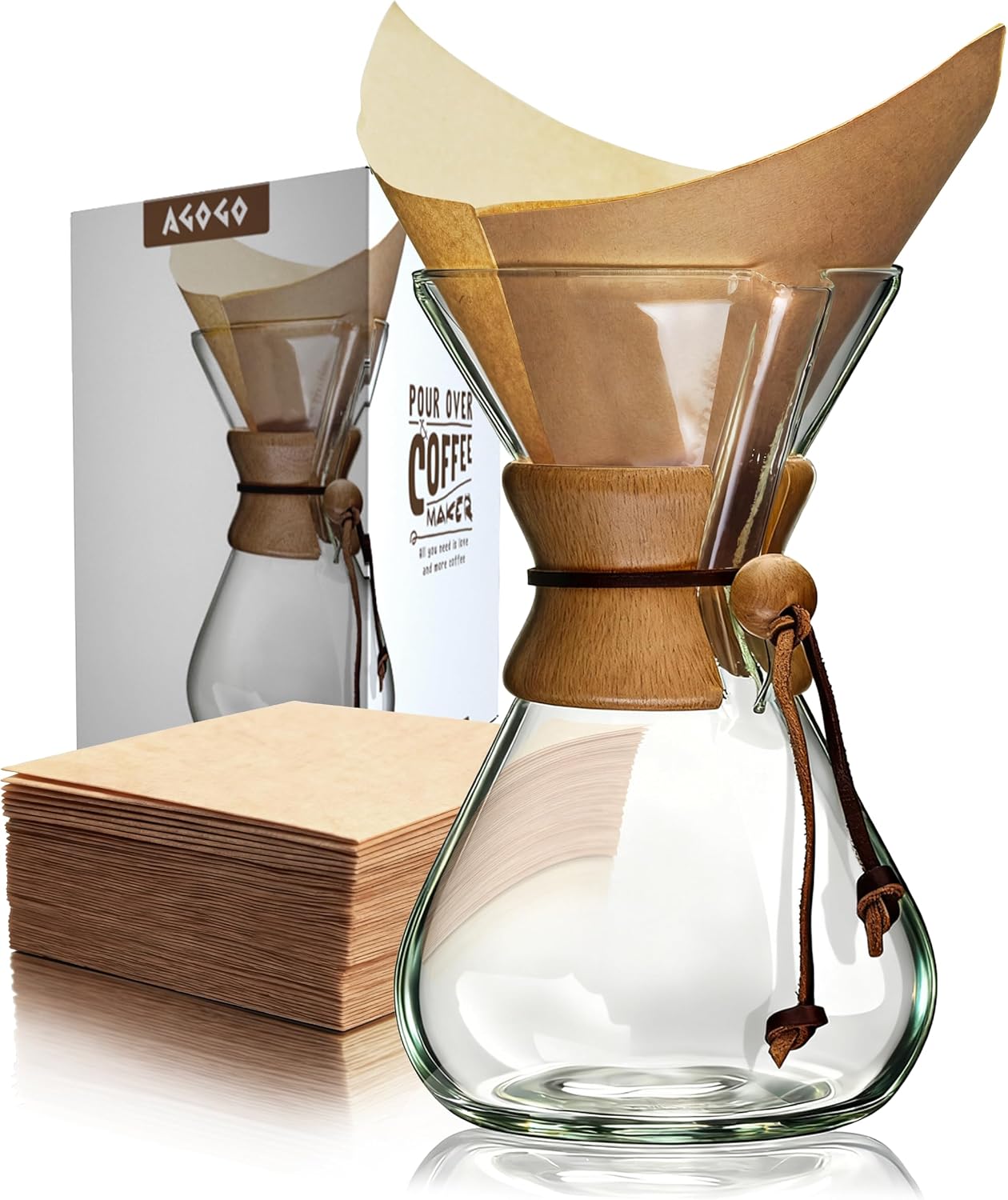 AGOGO Pour Over Coffee Maker Set, 34oz Classic Style, 304 Stainless Filter | Barista kit for home kitchen, Cafe, Camping & Office; 20oz-40oz Classic, Slim, Diamond styles; Includes brush & towel.