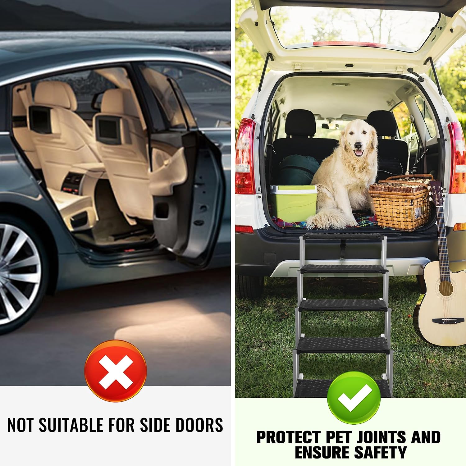 Foldable Dog Stairs for Car,17" Extra Wide Pet Ramp for Large Dog,6 Steps | 17" Extra Wide 200LBS Capacity Lightweight Portable Reinforced Pet Ramp for SUV Truck High Bed