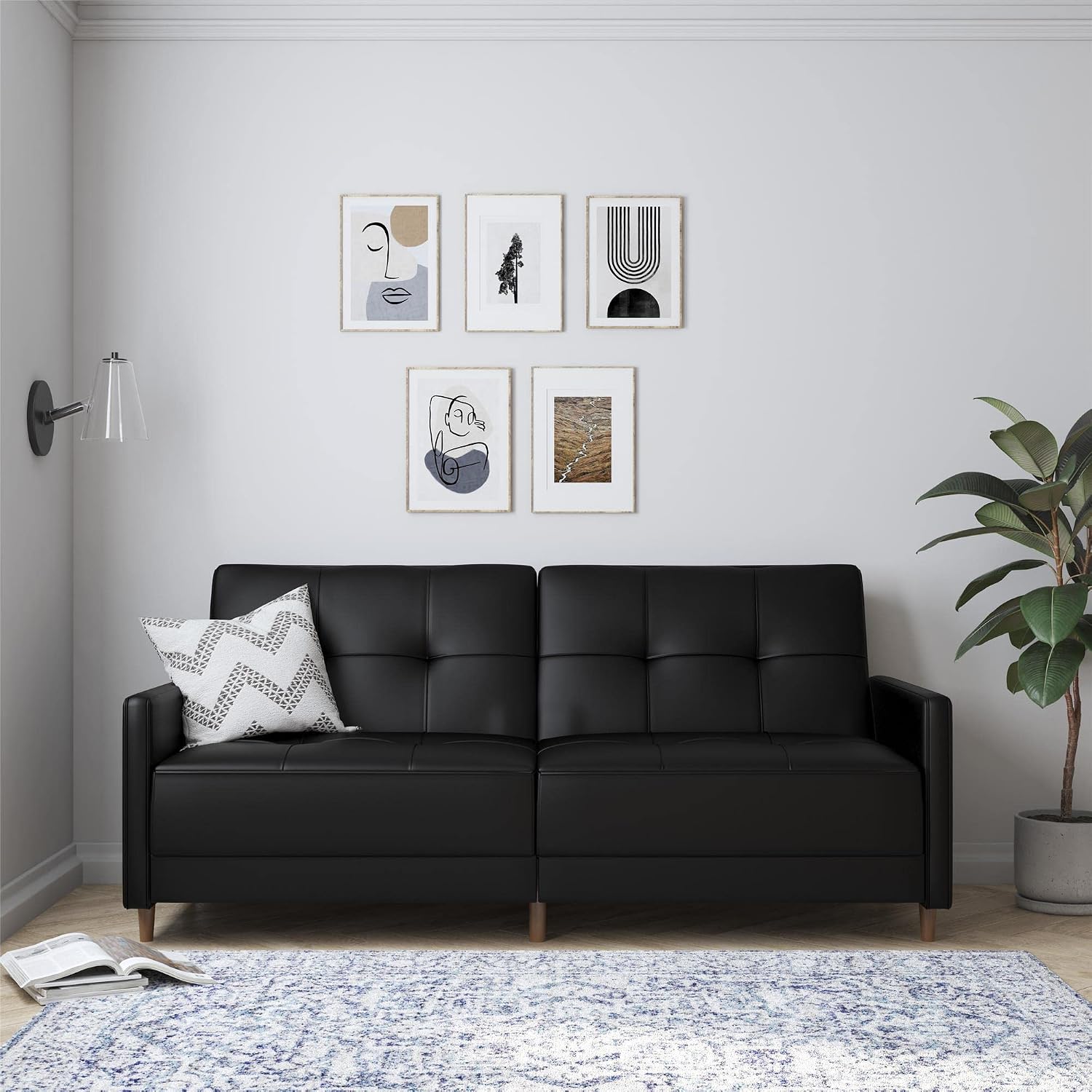 DHP Andora 76 Inch Futon Sofa Bed, Modern Upholstered Couch Sleeper with Button Tufted Back and Seat, Navy