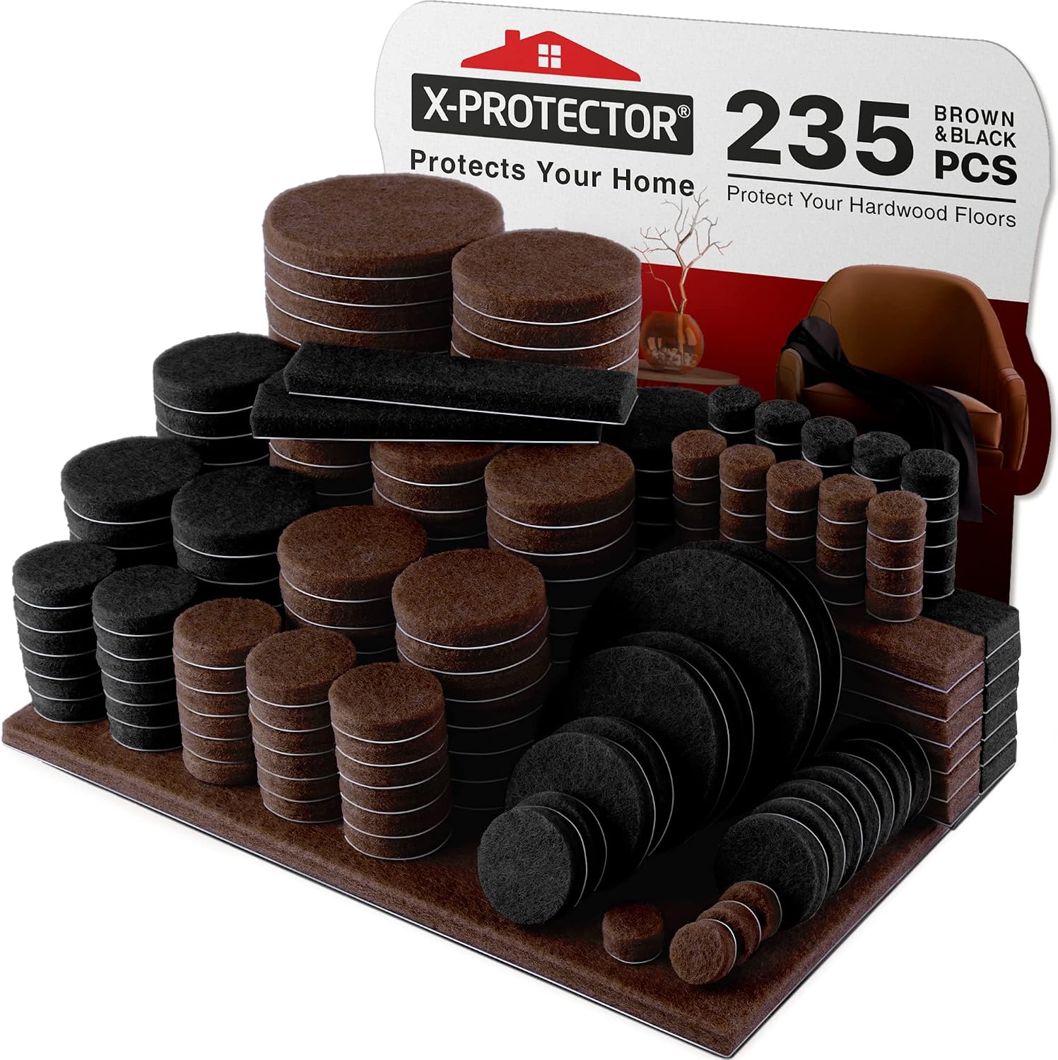 Felt Furniture Pads X-PROTECTOR 133 PCS Premium Furniture Pads - Felt Pads | Furniture Feet Wood Floor Protectors - Protect Your Hardwood & Laminate Flooring! Brown and Beige