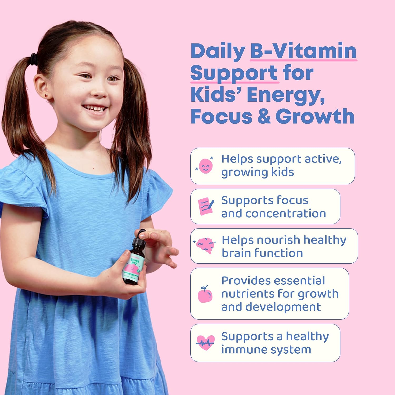 JoySpring Burst B12 Kids B Complex Drops, Flavorless, 60 Servings | Methyl B form with B2, B5 and B6, supports energy and healthy growth