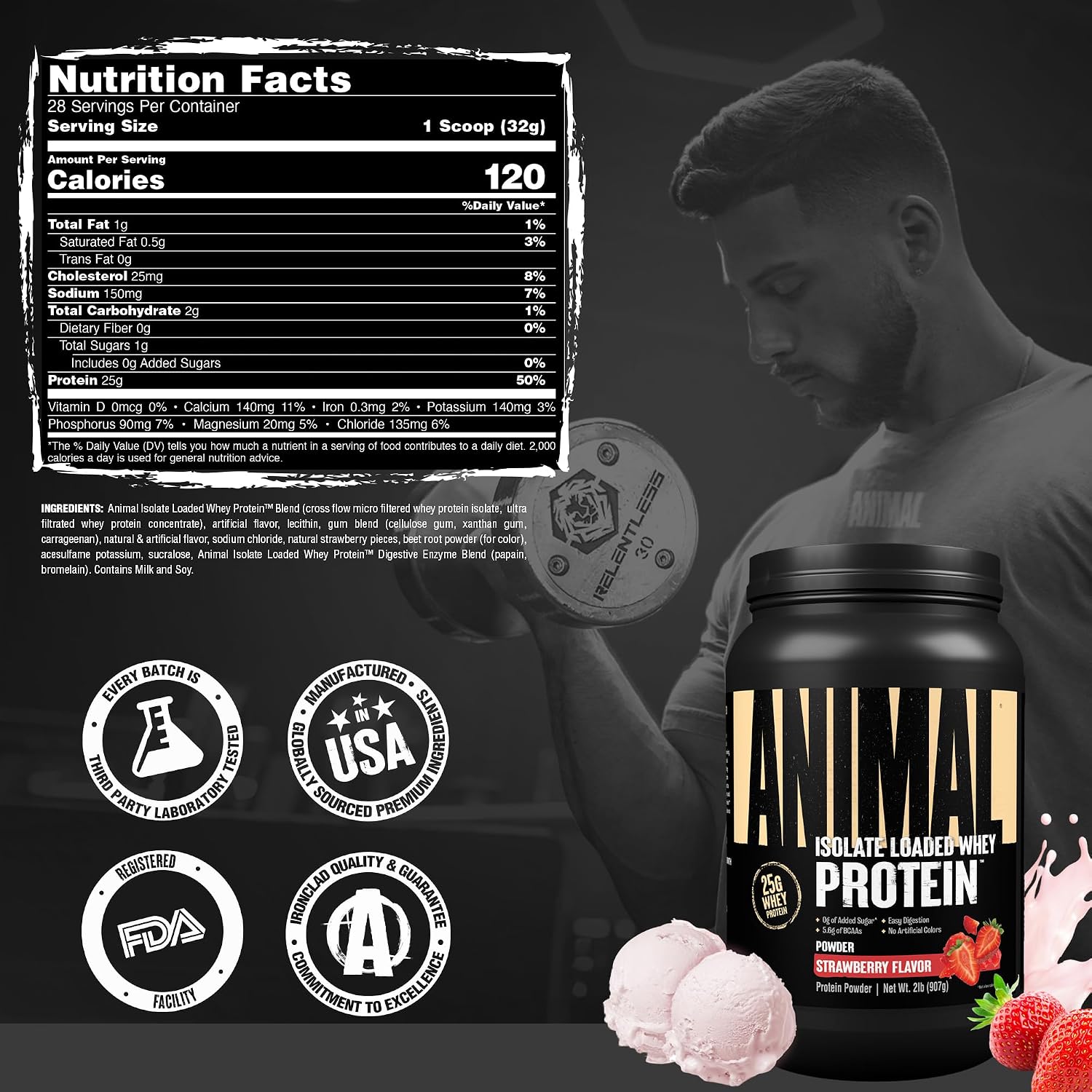 Animal Whey Isolate Protein Powder - Loaded for Pre & Post Workout Muscle Builder and Recovery with Digestive Enzymes for Men & Women - 25g Protein, Great Taste, Low Sugar - Chocolate 2 lbs