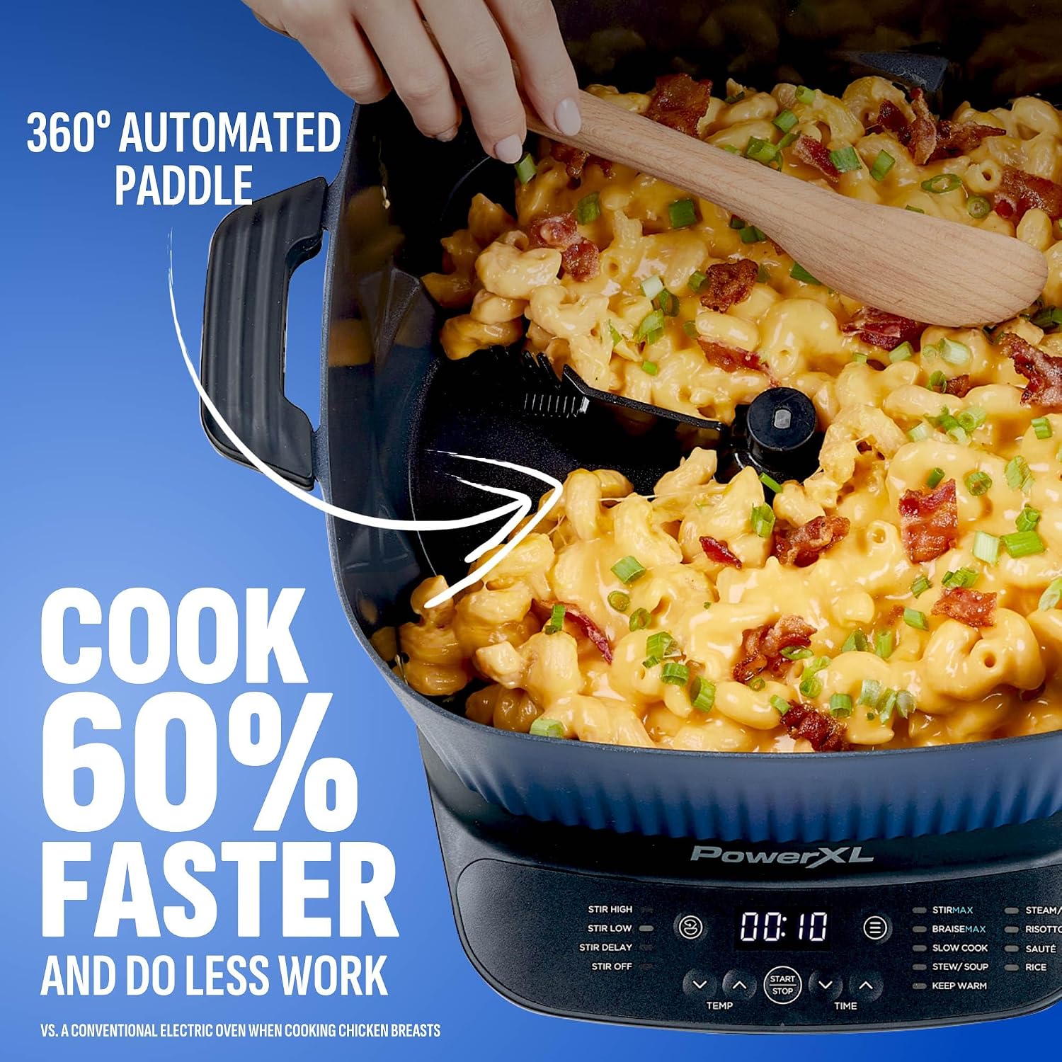 STIRMAX PLUS 7.5QT Digital Multi-Cooker with Auto Stir | 9-in-1 multicooker with automatic stirring, sauté, sear and 7.5QT family-size capacity.
