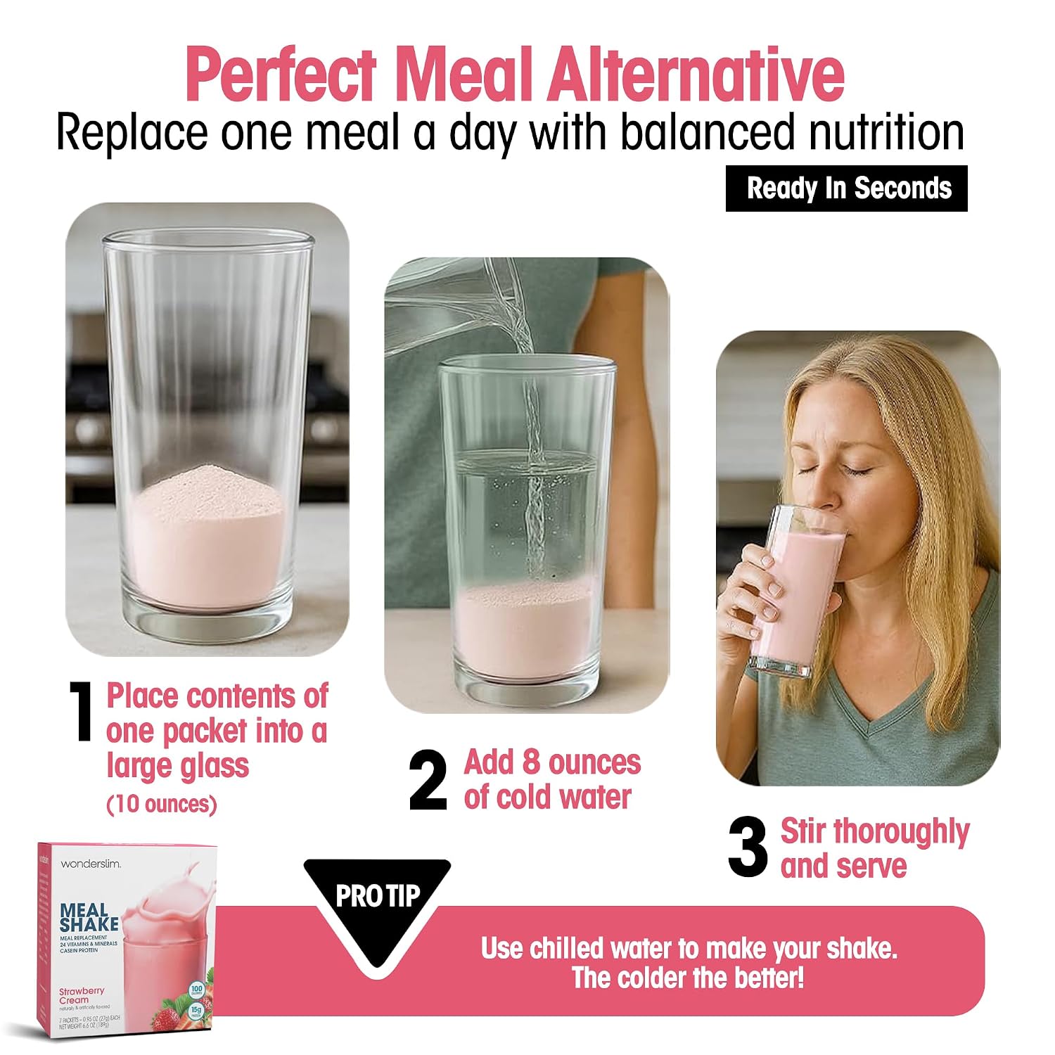 WonderSlim Protein Meal Replacement Shake – 15g Protein, 24 Vitamins & Minerals, Low Carb, Low Calorie, Gluten Free – Meal Replacement Drink for Weight Management, 7 Count Packets (Dark Cocoa Cream)