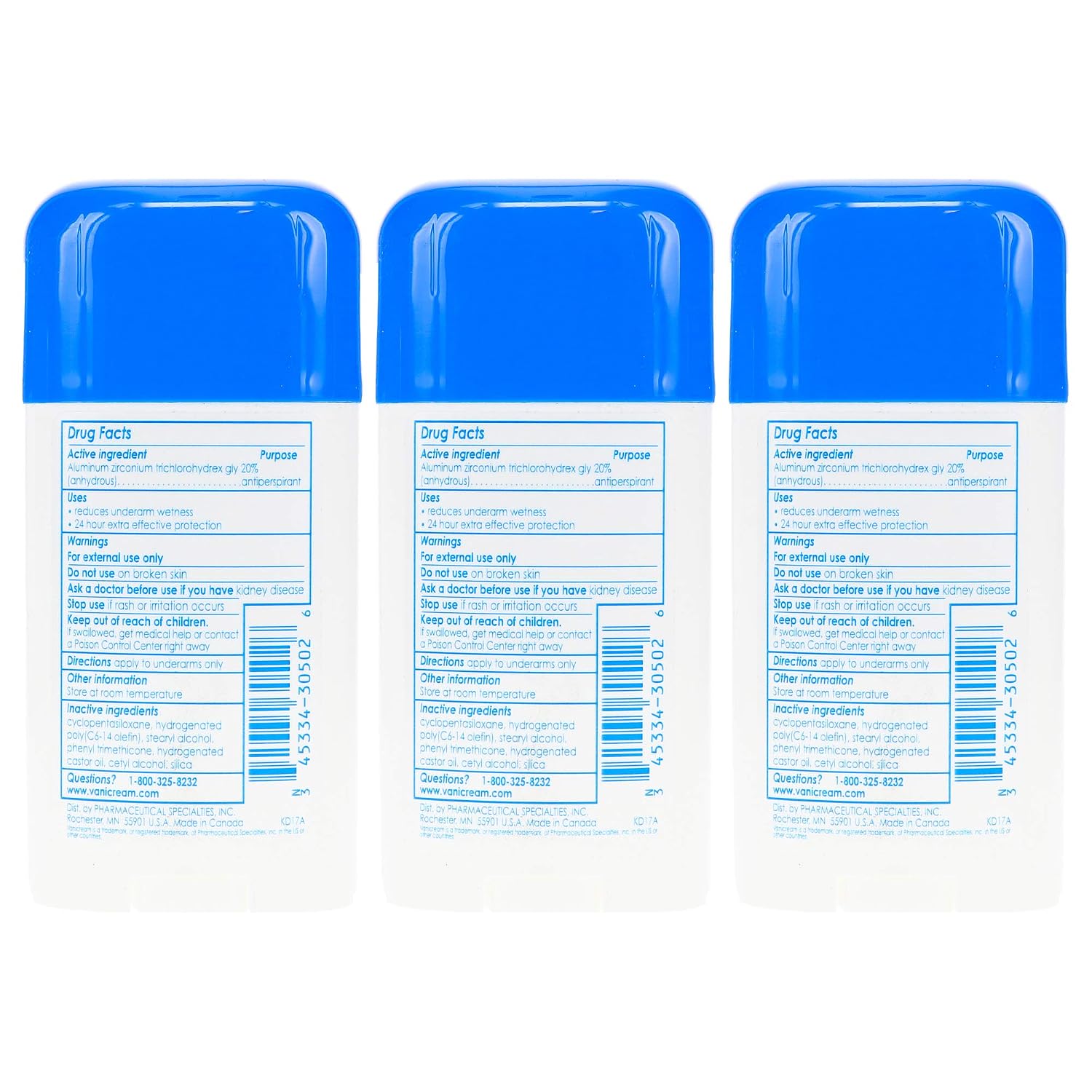 Vanicream Anti-Perspirant - Deodorant Clinical Strength For Sensitive Skin, 2.25 Oz Pack of 3