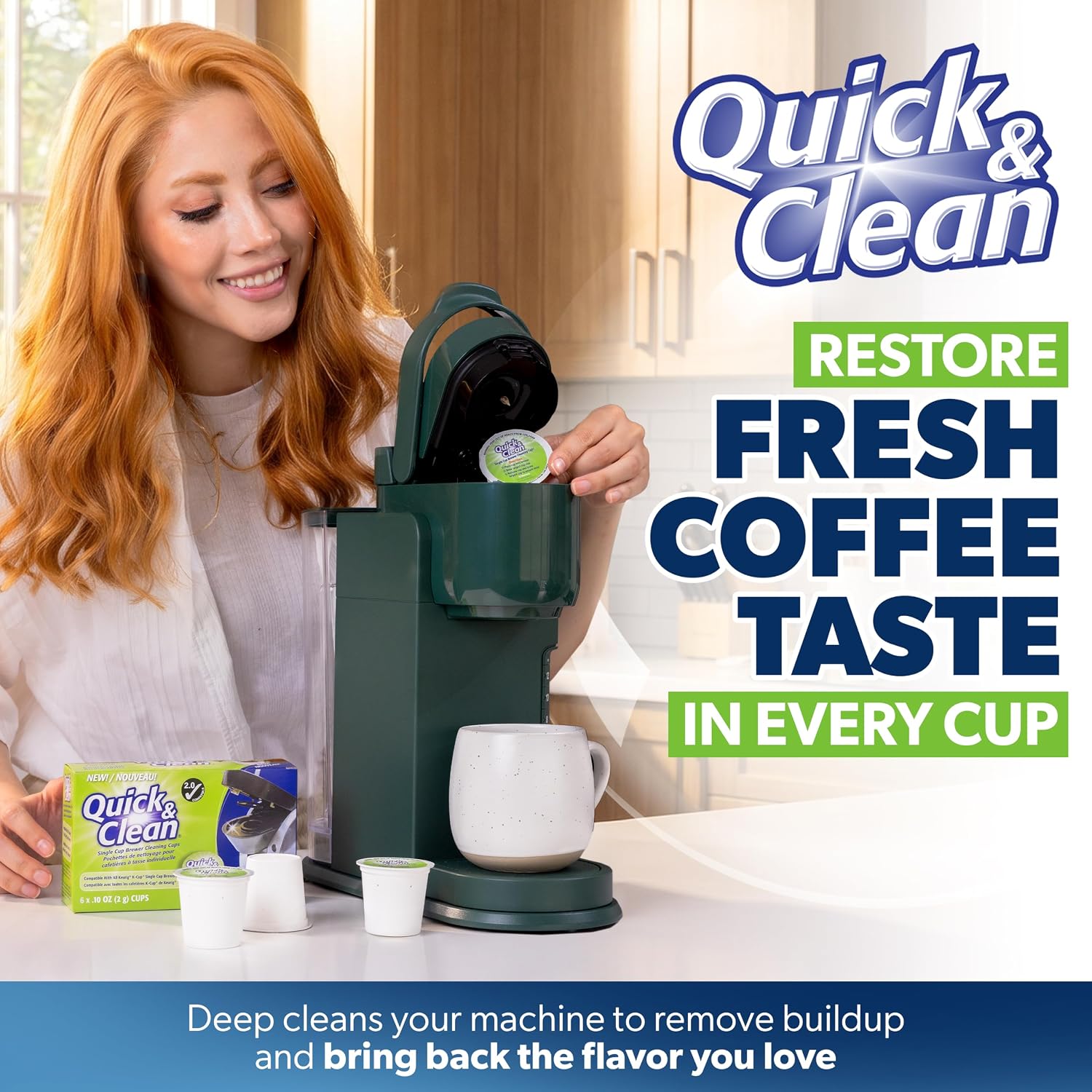 Quick & Clean [6-Pack] Keurig Cleaning Pods - K Cup Cleaner Pod For Keurig - 2.0 Coffee Machine Compatible, Removes Stains, Non-Toxic and Eco-Friendly