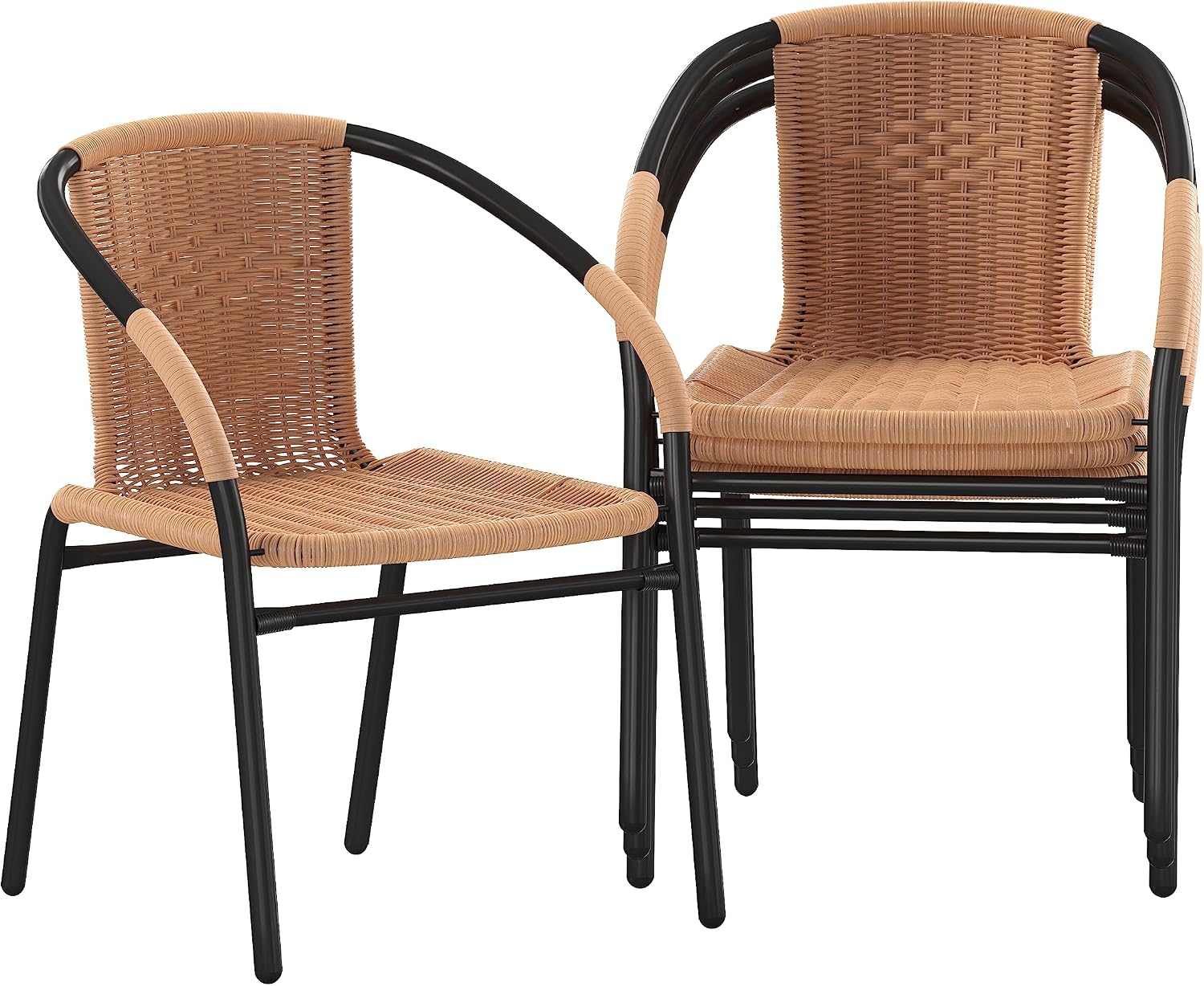Flash Furniture Lila Modern Rattan Indoor/Outdoor Stackable Dining Chairs, Stacking Rattan Bistro Chairs for Patio or Restaurant, Set of 4, Brown | Commercial Grade, Indoor/Outdoor Use
