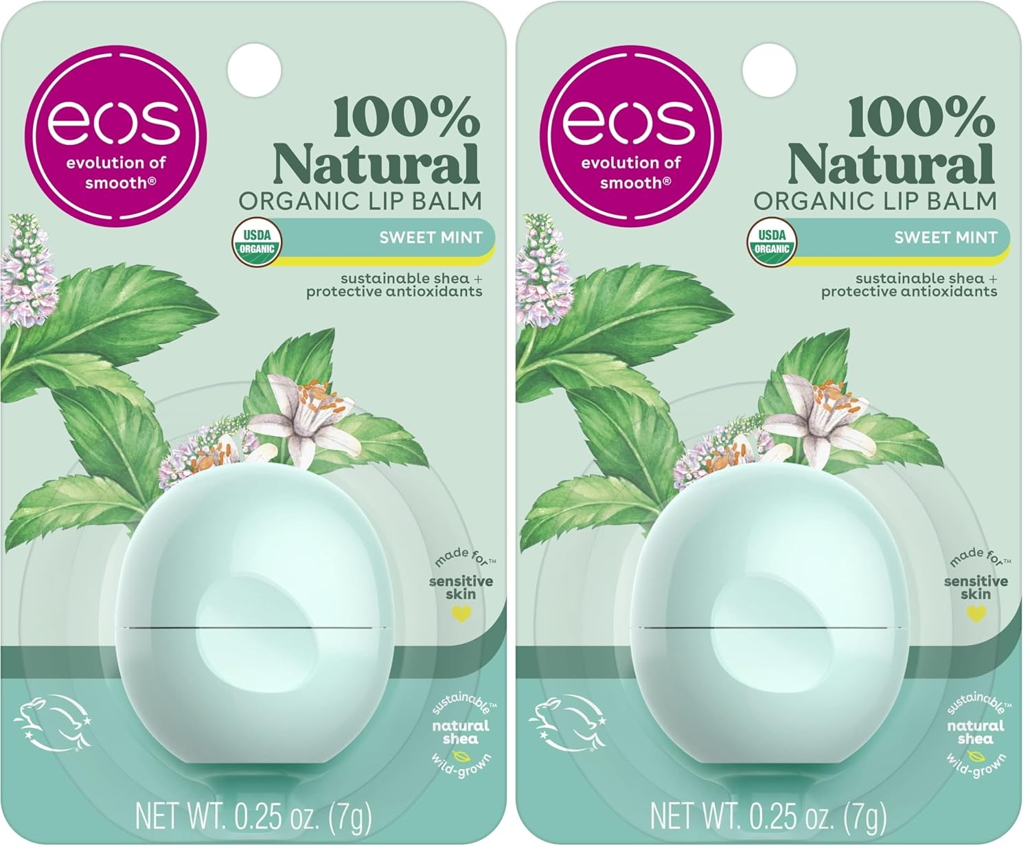 eos 100% Natural & Organic Lip Balm - Strawberry Sorbet, All-Day Moisture, Dermatologist Recommended for Sensitive Skin Care, Lip Care Products, 0.25 oz