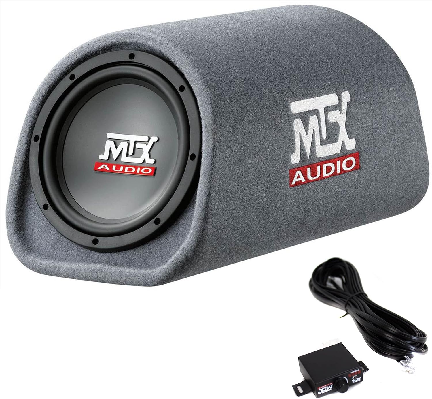 MTX Audio RT8PT 8" 240W Enclosure Amplified Vented Tube Box Car Loaded Subwoofer & Soundstorm AKS8 8 Gauge Car Amplifier Amp Complete Wiring Kit