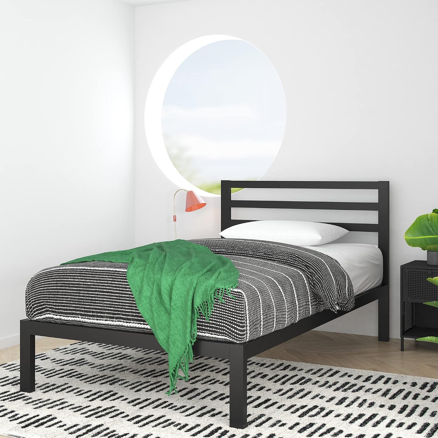 ZINUS Mia Metal Platform Bed Frame with Headboard, Wood Slat Support, No Box Spring Needed, Easy Assembly, Queen