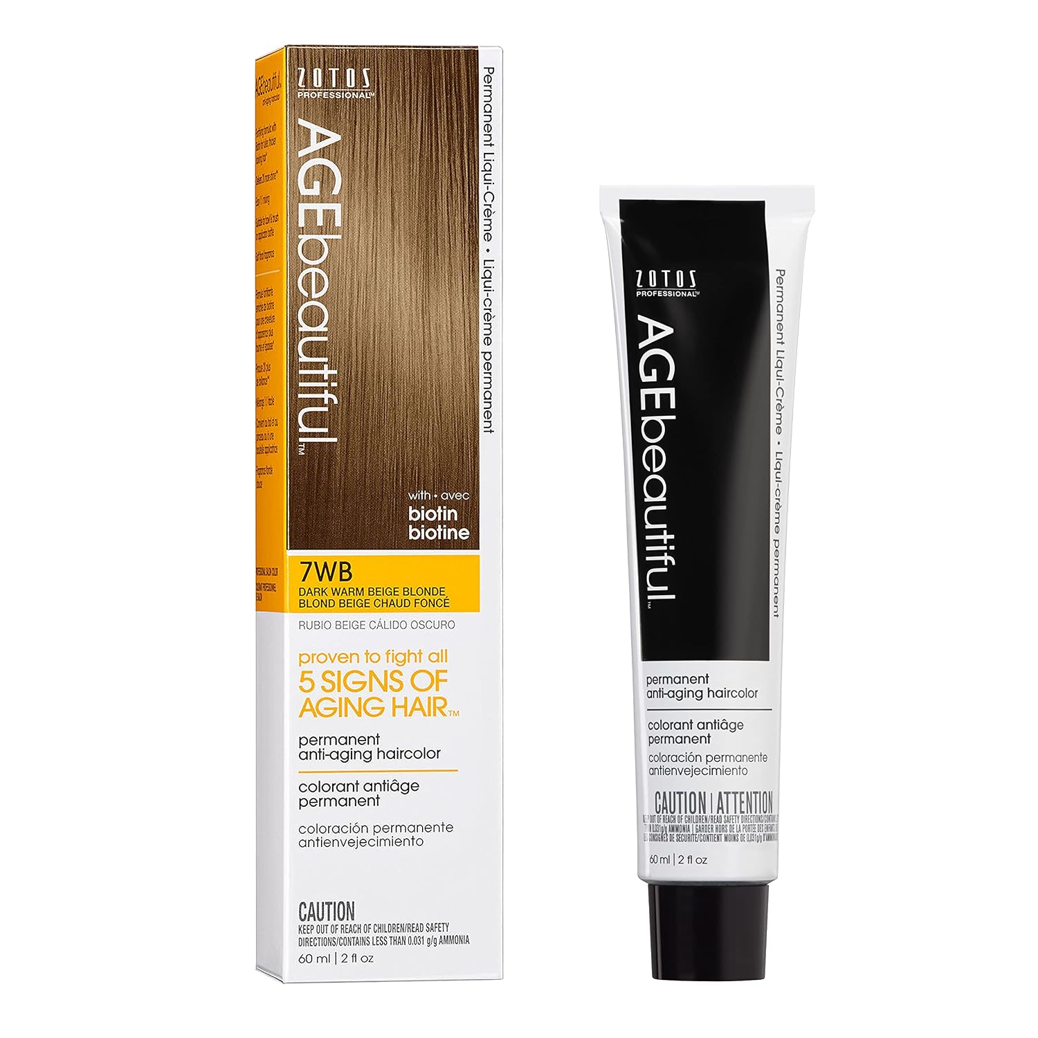 AGE beautiful Permanent Hair Color Cream, 100% Gray Coverage Hair Dye with Biotin Anti-Aging Formula for Fuller, Thicker Hair, Professional Salon Quality