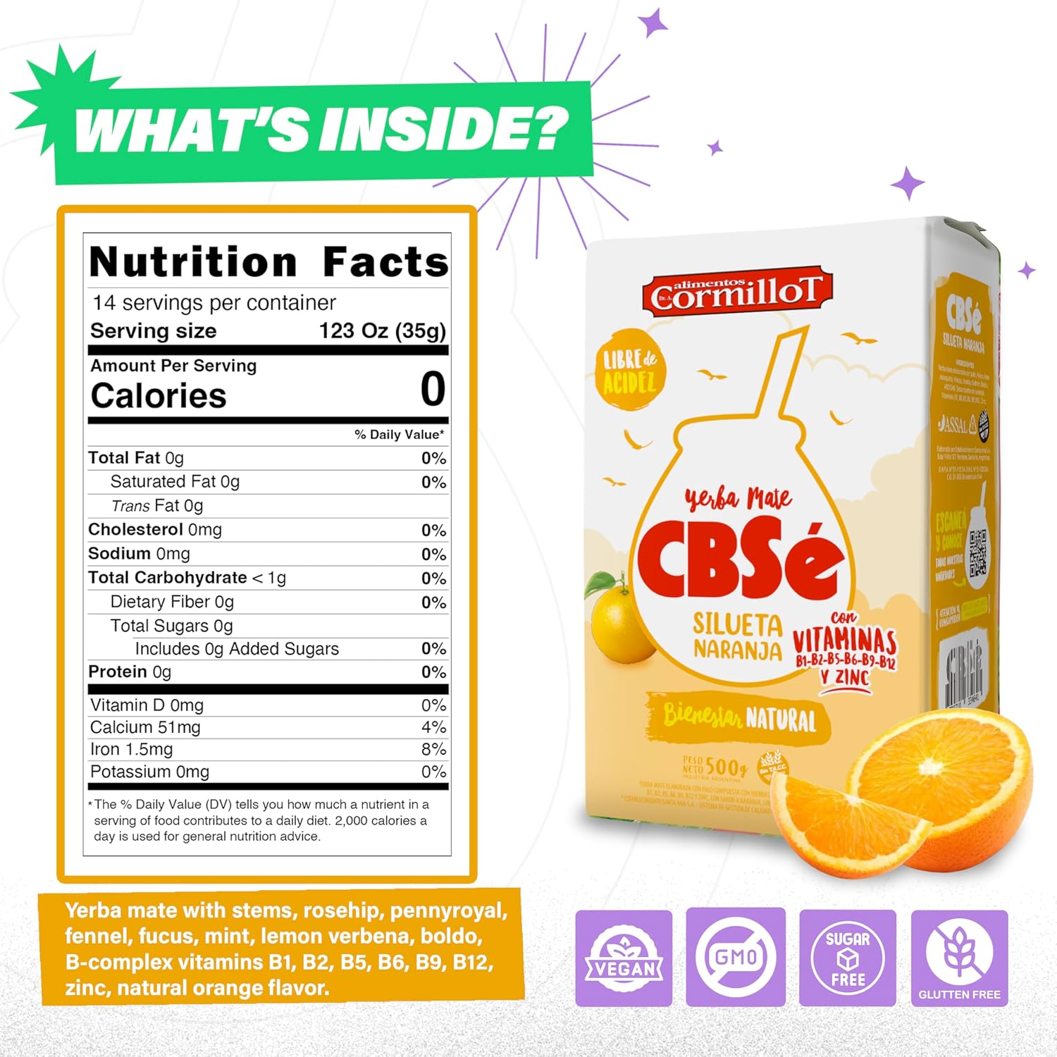 CBSe Silueta Naranja Yerba Mate – 500g (1.1 lb) Loose Leaf Herbal Tea – Argentine Yerba with Natural Orange Flavor – Light, Citrus-Infused.