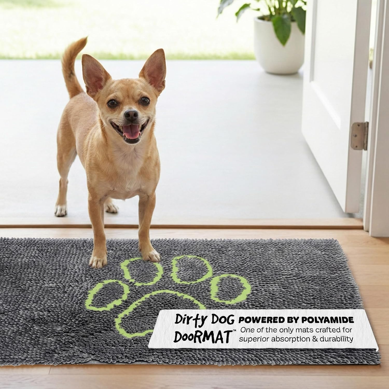 Dog Gone Smart Dirty Dog Doormat - Fast Drying Rug with Super Gripper Backing for Clean Floors - Super Absorbent and Machine Washable Mat for Muddy Paws - Grey