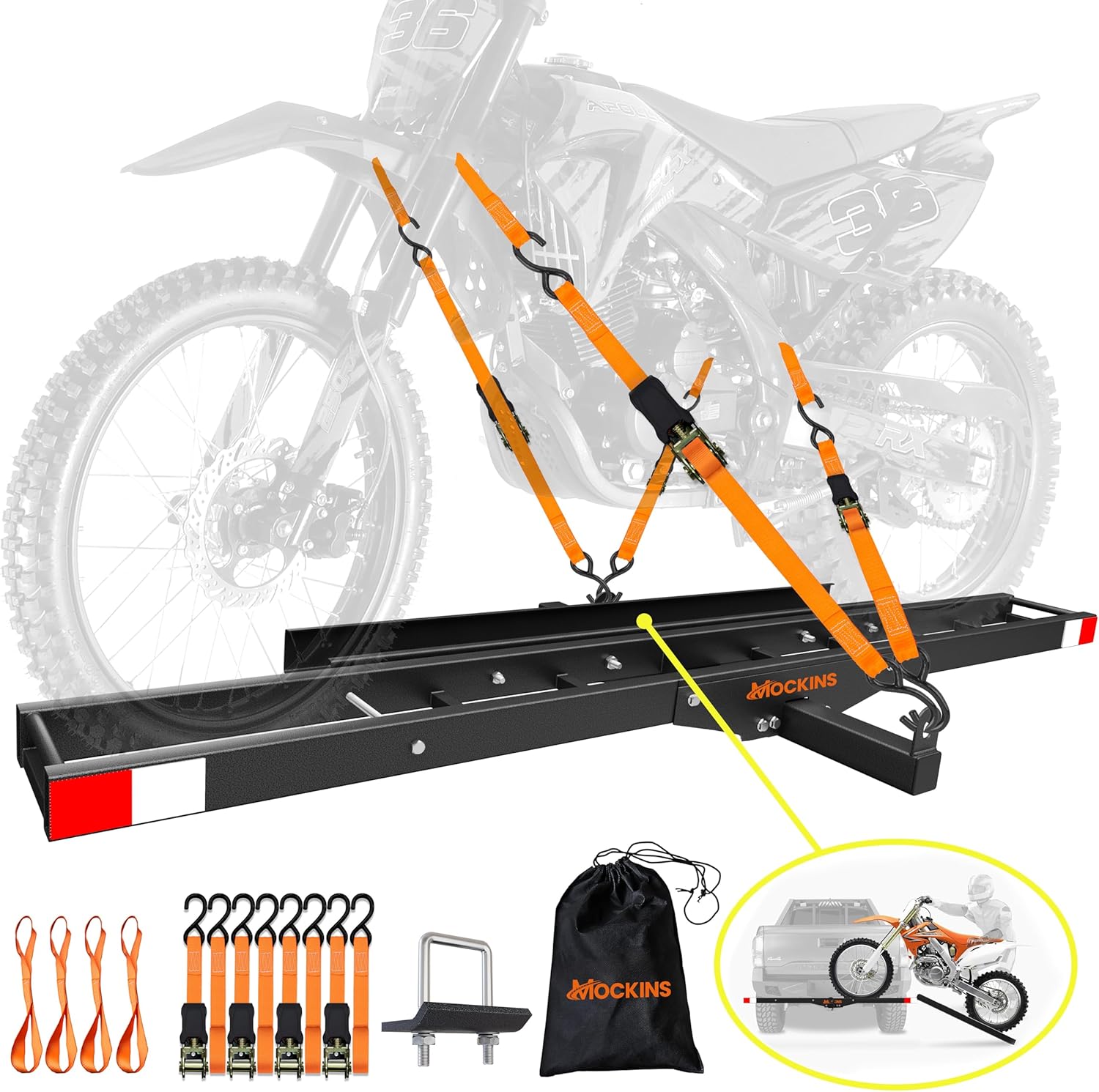 Mockins 500 Lbs. Capacity 73" Motorcycle Hitch Carrier with Loading Ramp