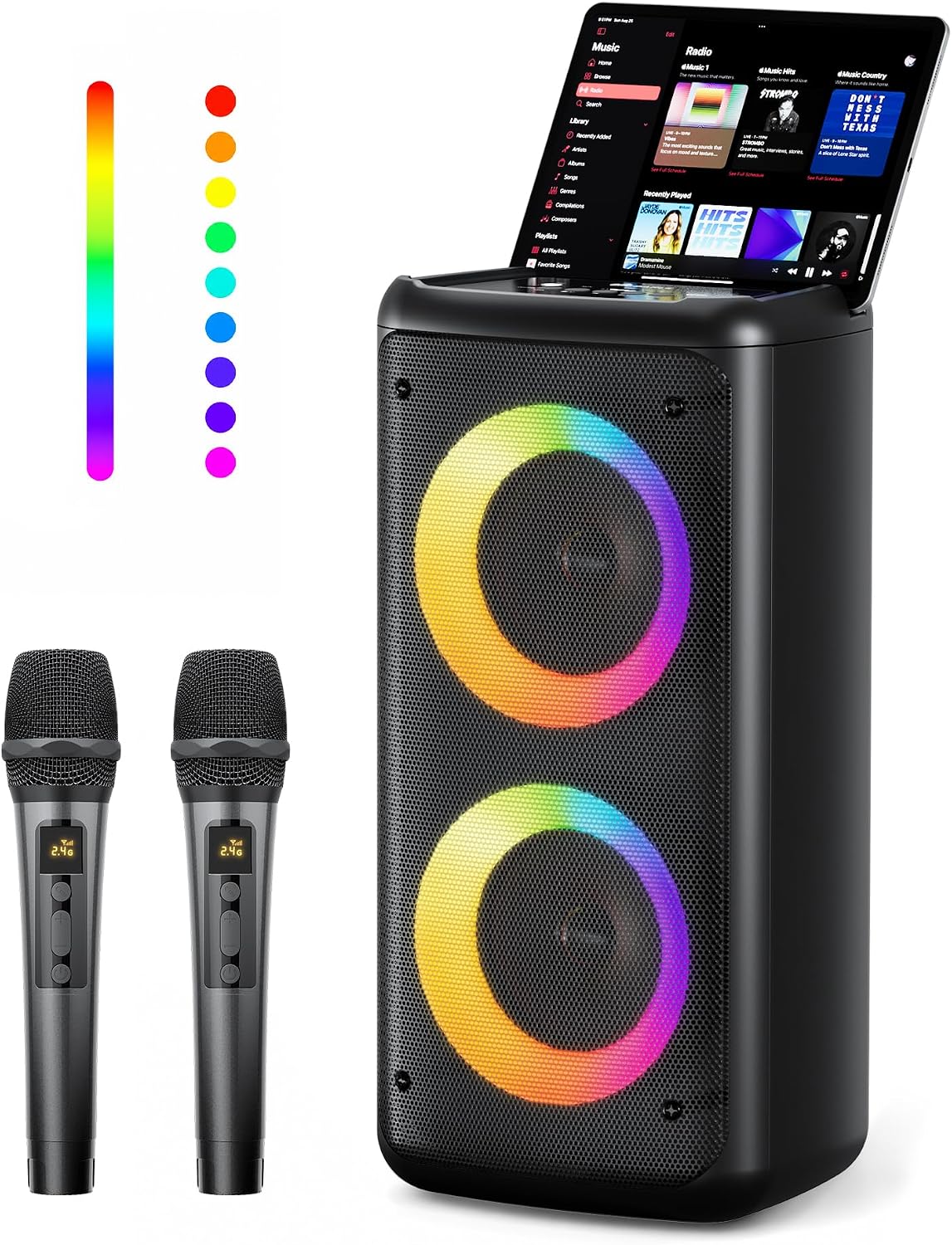 Bluetooth Speaker with 2 Wireless Microphones, 30W Big Party Speaker for Adults Kid Karaoke with Lights