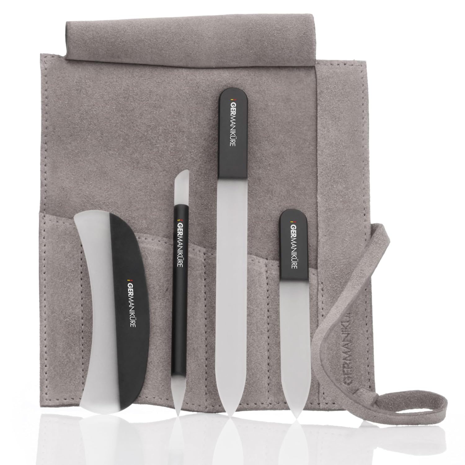 GERMANIKURE 4pc Manicure Nail Care Kit, Solingen Germany, Yellow Suede Roll