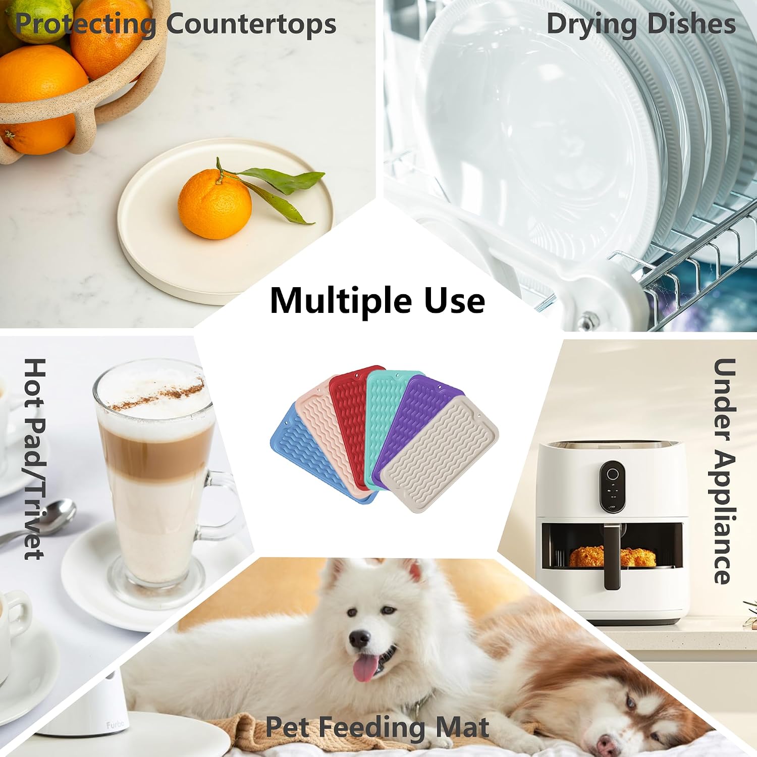 ZLR Silicone Dish Drying Mat for Kitchen Counter, Eco-Friendly Fast Dry Dish Mat, Easy Clean Multi Usage Drying Matt, Heat Resistant Trivet