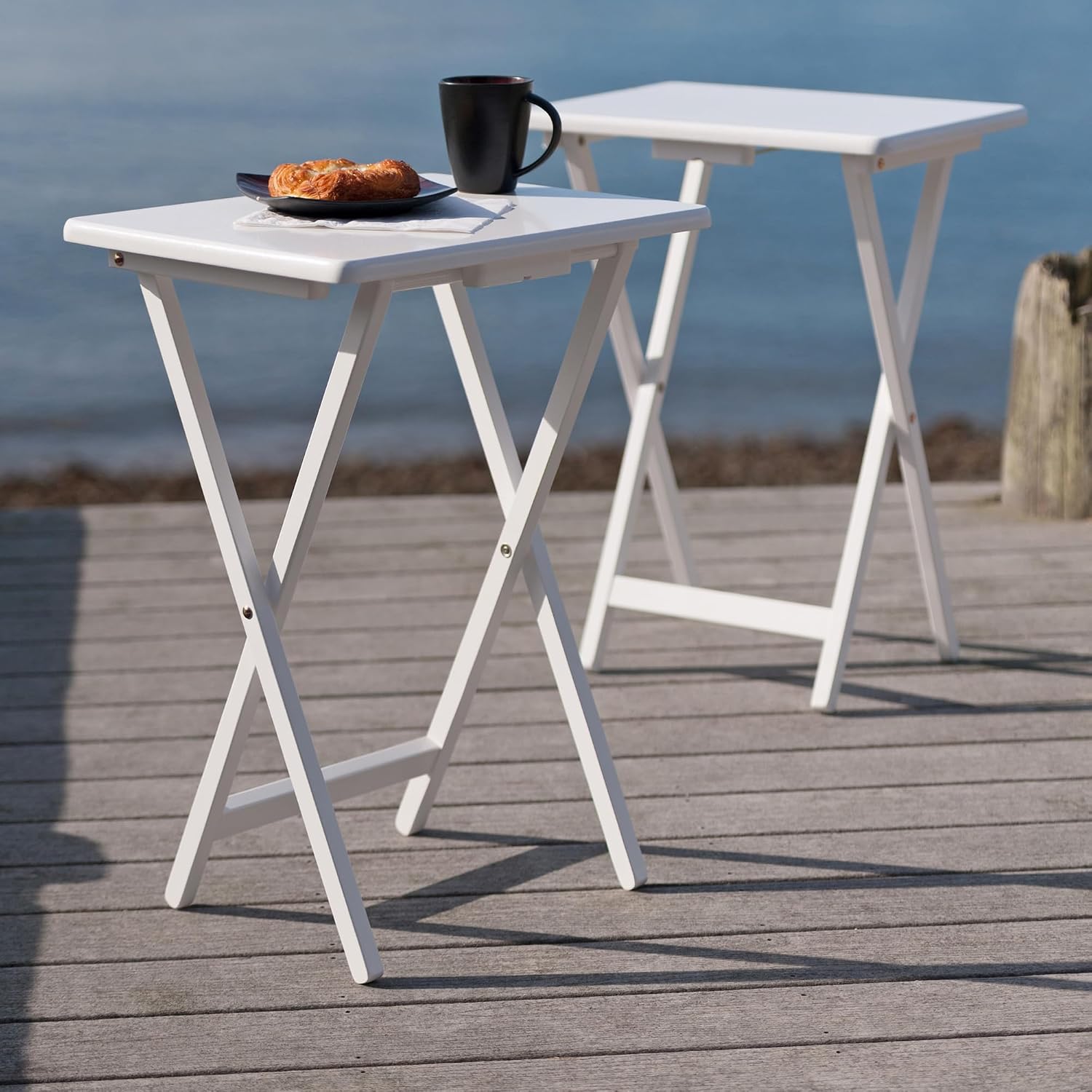Winsome Alex Set of 2 Foldable Snack Tables, Natural, 26"