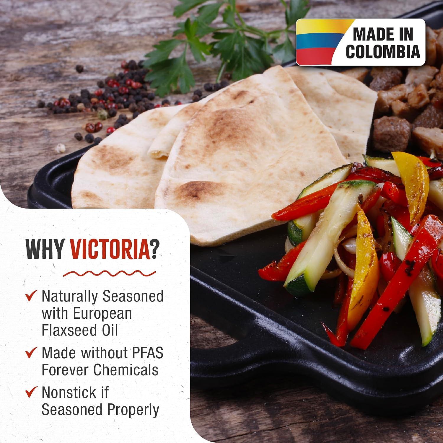 Victoria Rectangular Cast Iron Griddle. Double Burner Griddle, Reversible Grill, 13 x 8.5 Inch, Seasoned with 100% Kosher Certified Non-GMO Flaxseed Oil, Model: GDL-189