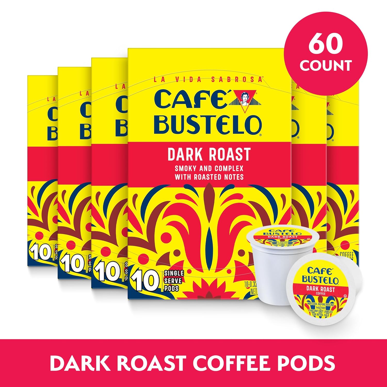 Café Bustelo Espresso Style Dark Roast, Single Serve Coffee Pods, 12 Count (Pack of 6)