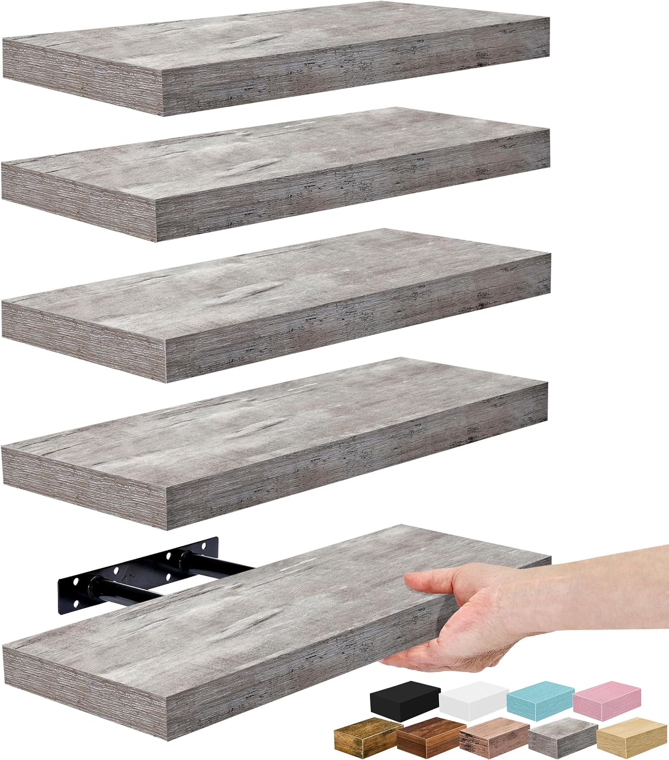 Sorbus Floating Shelves for Wall – 16 Inch Floating Shelf for Kitchen, Bedroom, Living Room, Bathroom, Home & Wall Decor - Mounted Bathroom Shelves with Invisible Brackets (Grey, 3 Pack)