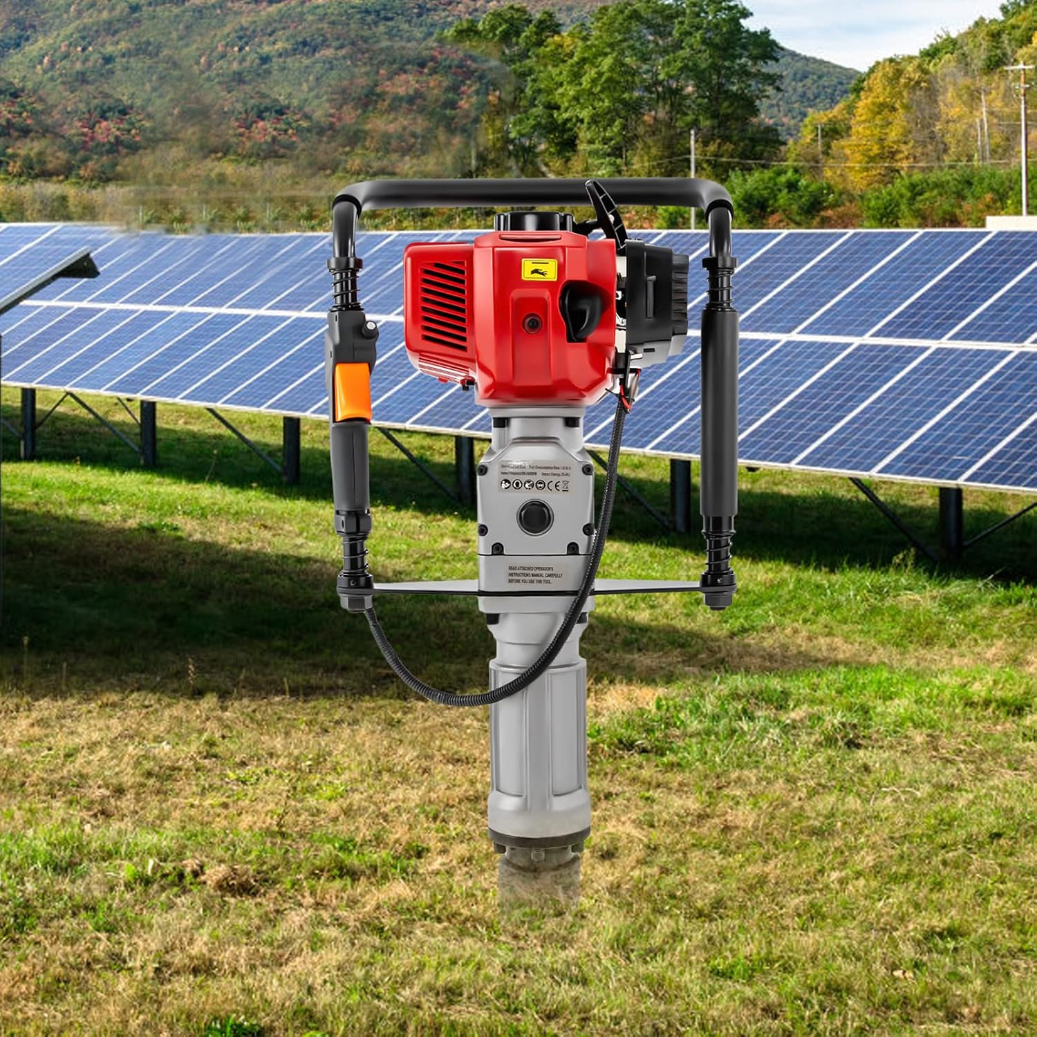 Gas Powered T Post Driver Manual Piledriver 2 Stroke 52cc Gasoline Pile Driver Kit Farm Fence Post Hammer Push Pile Lightweight Petrol Piledriver