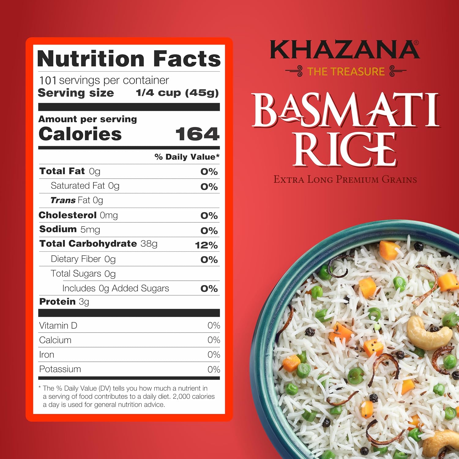 Authentic Extra Long Basmati Rice by Khazana in 10 lb Bag - Aromatic and Flavorful Indian Grain - Non-GMO, Gluten Free, Kosher, Cholesterol Free