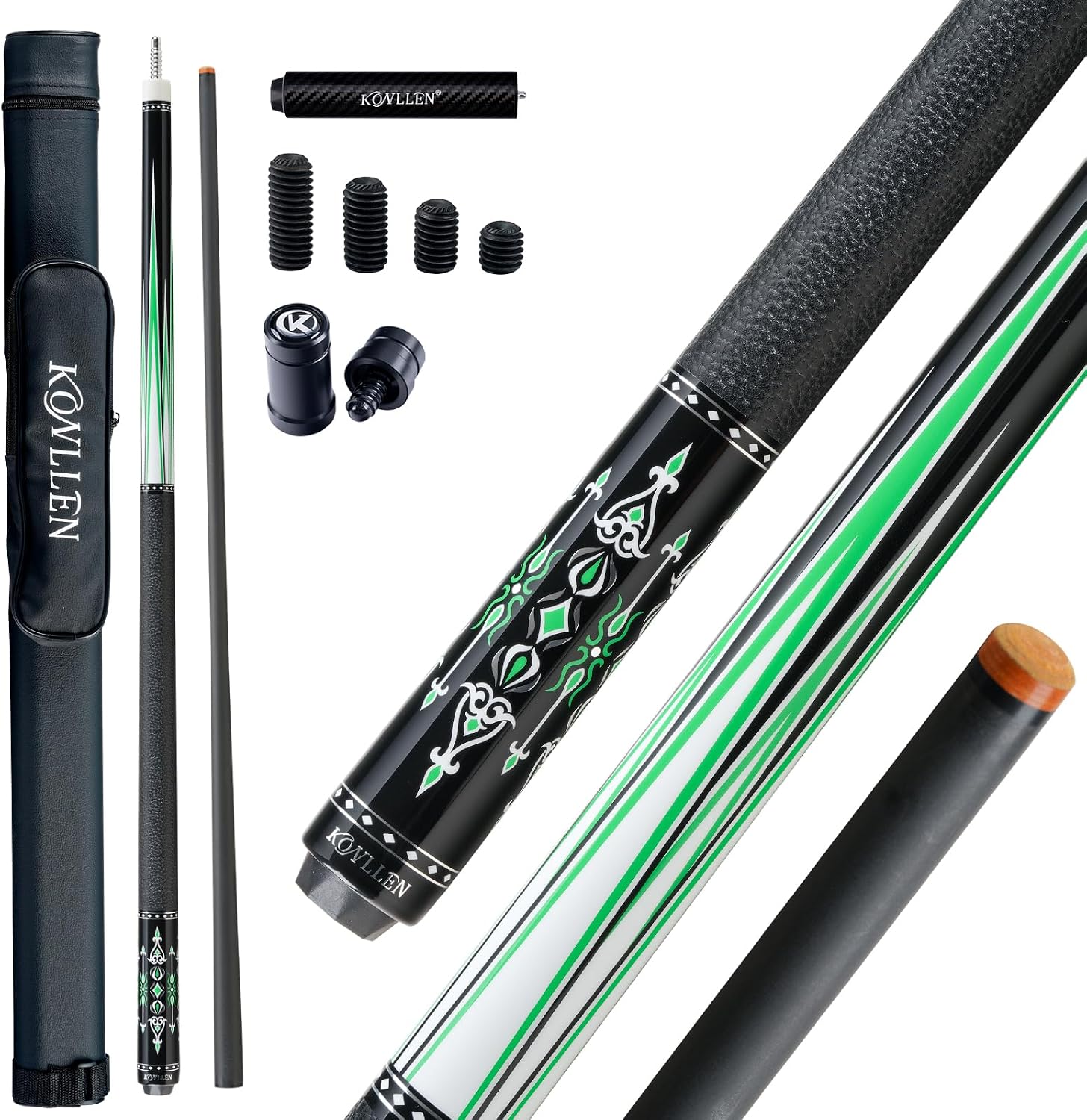 KONLLEN Carbon Fiber Pool Cue Stick 58-inch Professional Pool Sticks for Adults Full Carbon Technology Low Deflection Pool Cue Billiard Cues with 12.5mm Tip (Easy to Control, Pro Taper, Ultra-Smooth)
