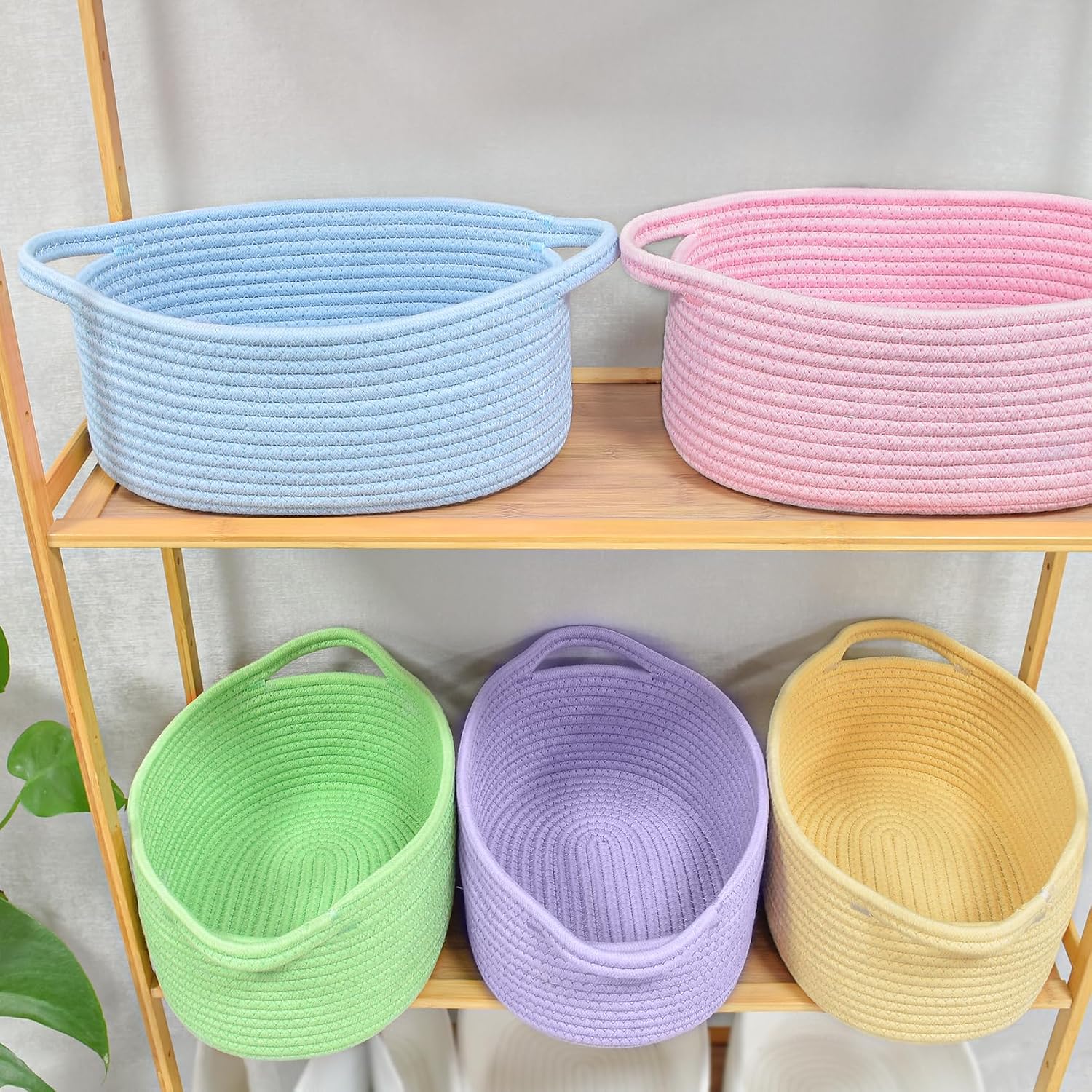 ABenkle Small Basket with Handles, Boho Decorative Rope Woven Dog Cat Toy Storage Bin Shelf Storage Organizer, Easter Christmas Gift Basket, 12"x8"x5"