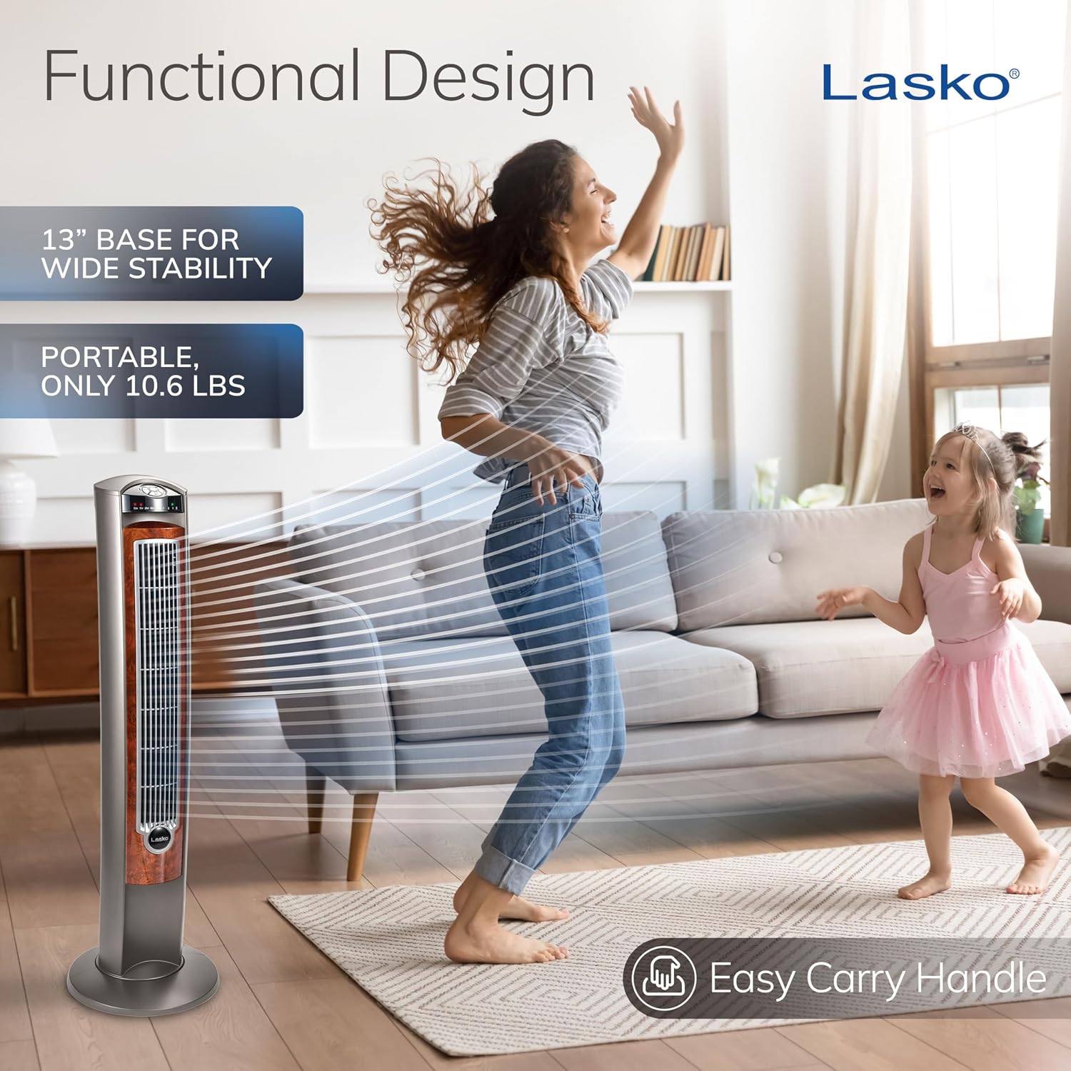 Lasko Oscillating Tower Fan with Remote - 42" - T42951 - Silver | Quiet Standing Fan for Bedroom, Office, and Home, 3 Speeds, Timer, Powerful Cooling Air, Nighttime setting, Space-Saving