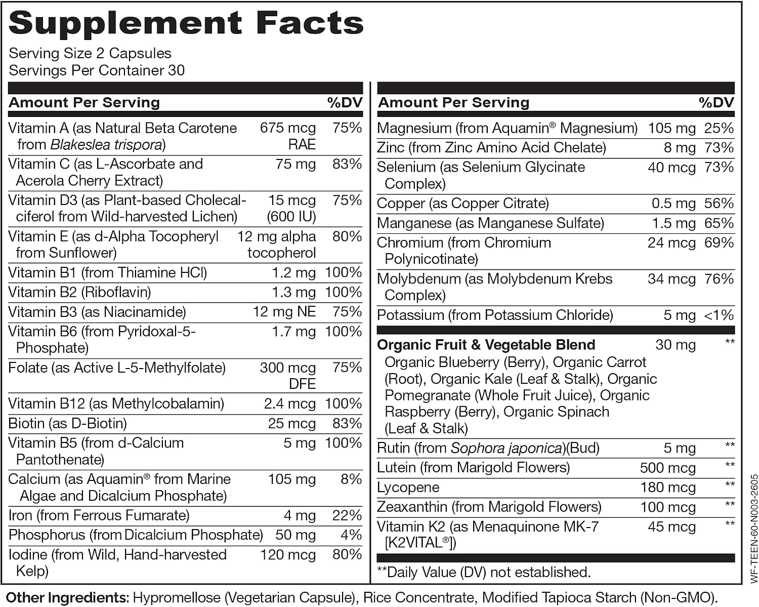 NATURELO Multivitamins for Teenage Girls/Boys, 120 Capsules