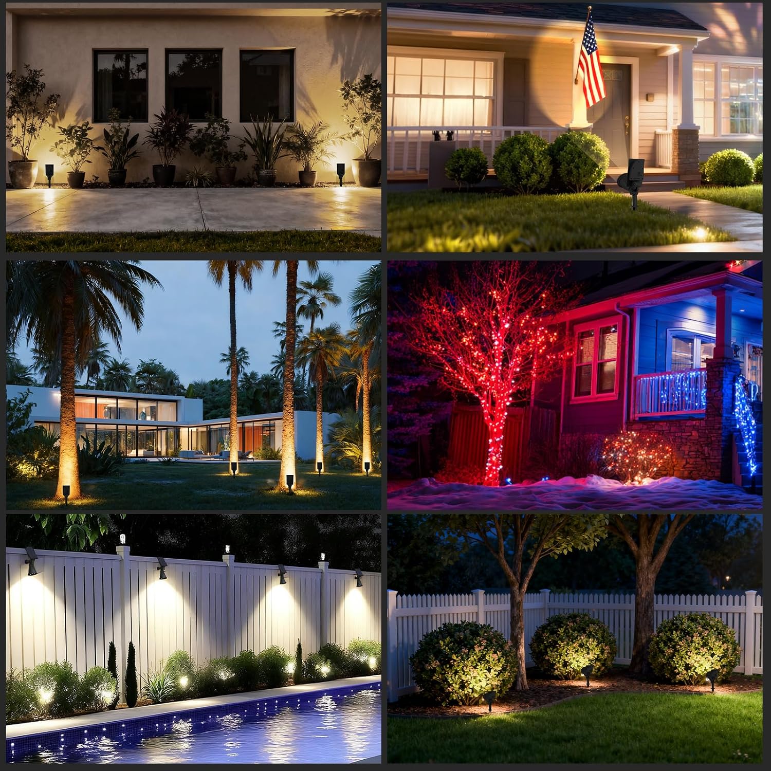 T-SUN Color Changing Solar Spot Lights Outdoor Waterproof, 7 LEDs, 2 Pack | 7 Color Changing Modes, IP65 Waterproof Dusk to Dawn Solar Uplights for Tree, Patio, Yard, Garden, Driveway, Pool Area