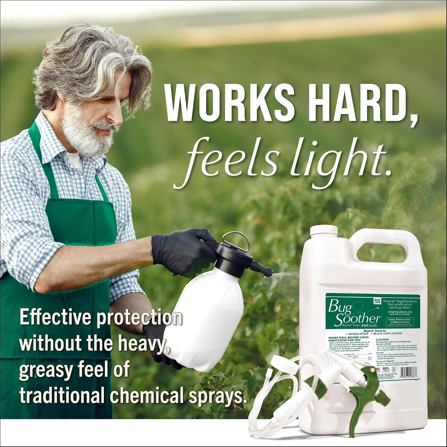 Bug Soother Natural Insect Repellent, DEET-Free Outdoor Spray 1 Gallon | Plant Based | Repels Mosquitos, Gnats & Black Flies | Ideal for Farms