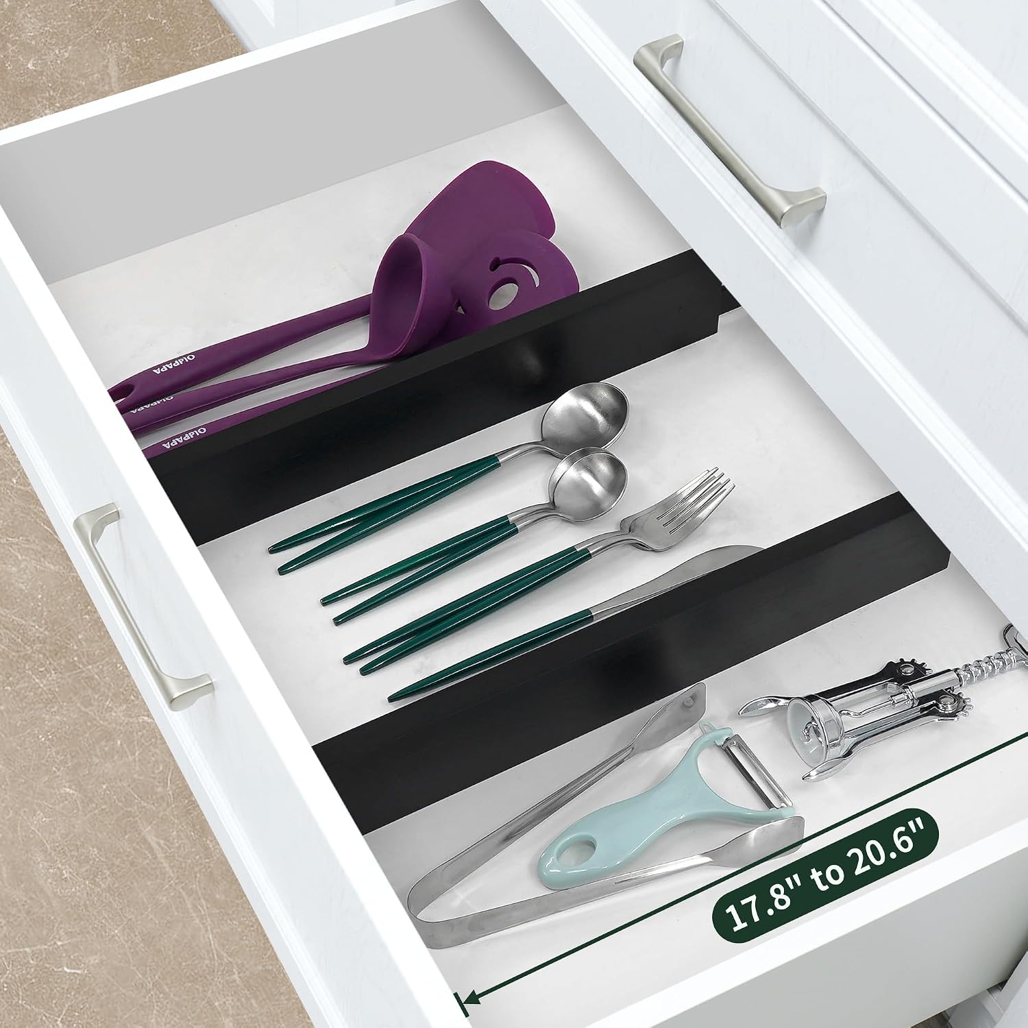 Utoplike 4 Pcs Bamboo Kitchen Drawer Dividers, Large Drawers Organizers | Adjustable Spring Loaded Expandable Organization, Works in Dresser, Bathroom, Bedroom, Office, Fit 17.8"-20.6" Drawer, 2.4"H