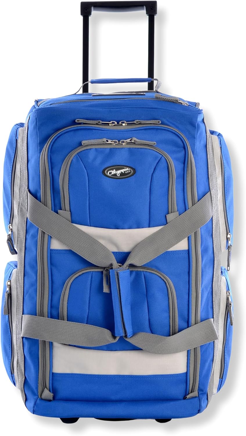 Olympia U.S.A. 33 inch Jumbo Size 8 Pockets Wheeled Rolling Duffel Bag Water Resistant Luggage Lightweight Travel Suitcase with Retractable Handle