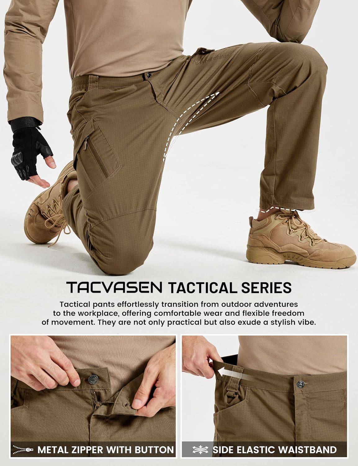 TACVASEN Men's Tactical Pants Waterproof Hiking Work Pants for Men Construction Stretch Cargo Trousers 9 Pockets