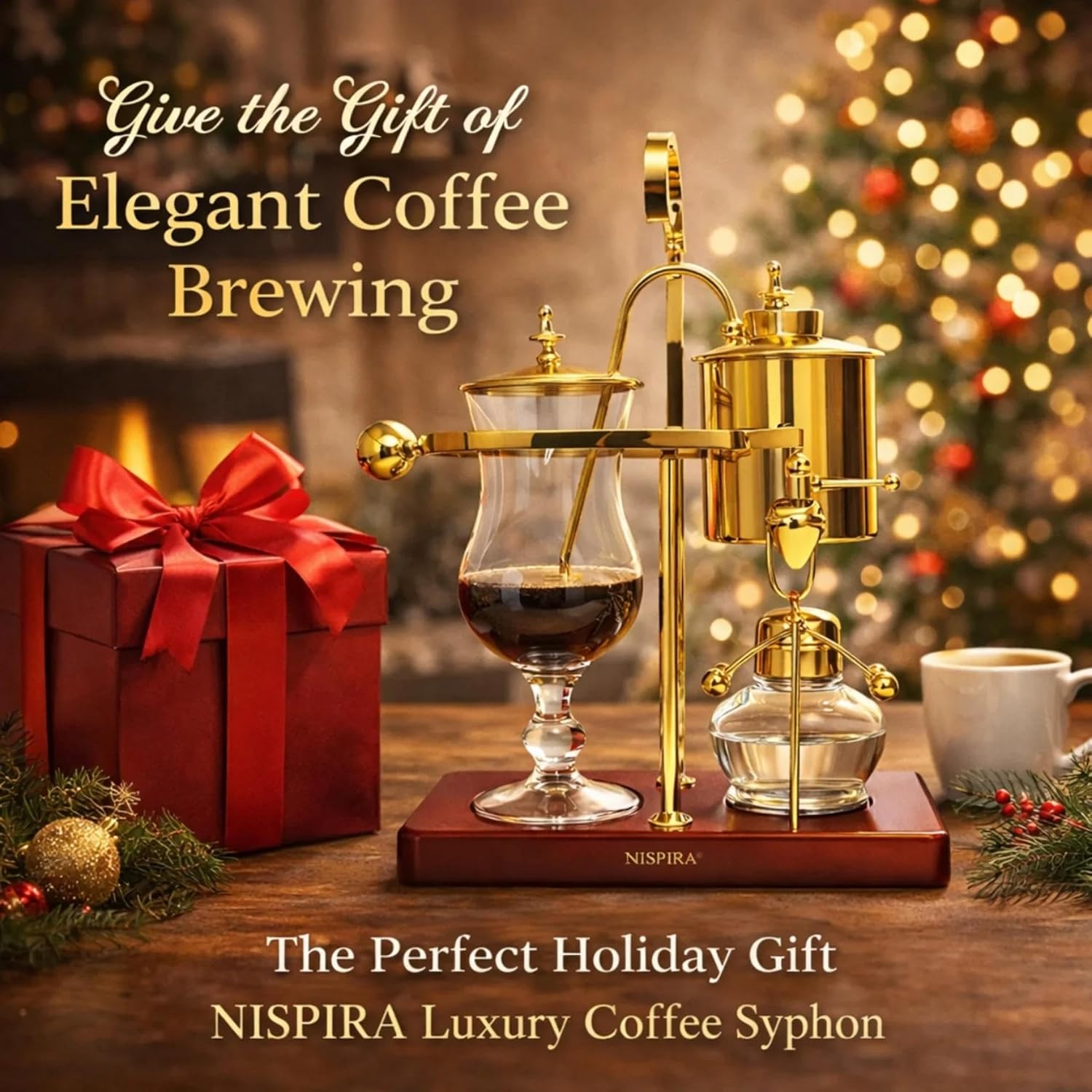 Nispira Belgium Royal Family Balance Syphon Unique Gravity Vintage Coffee Maker Vacuum Brewing System Gold 500 ml