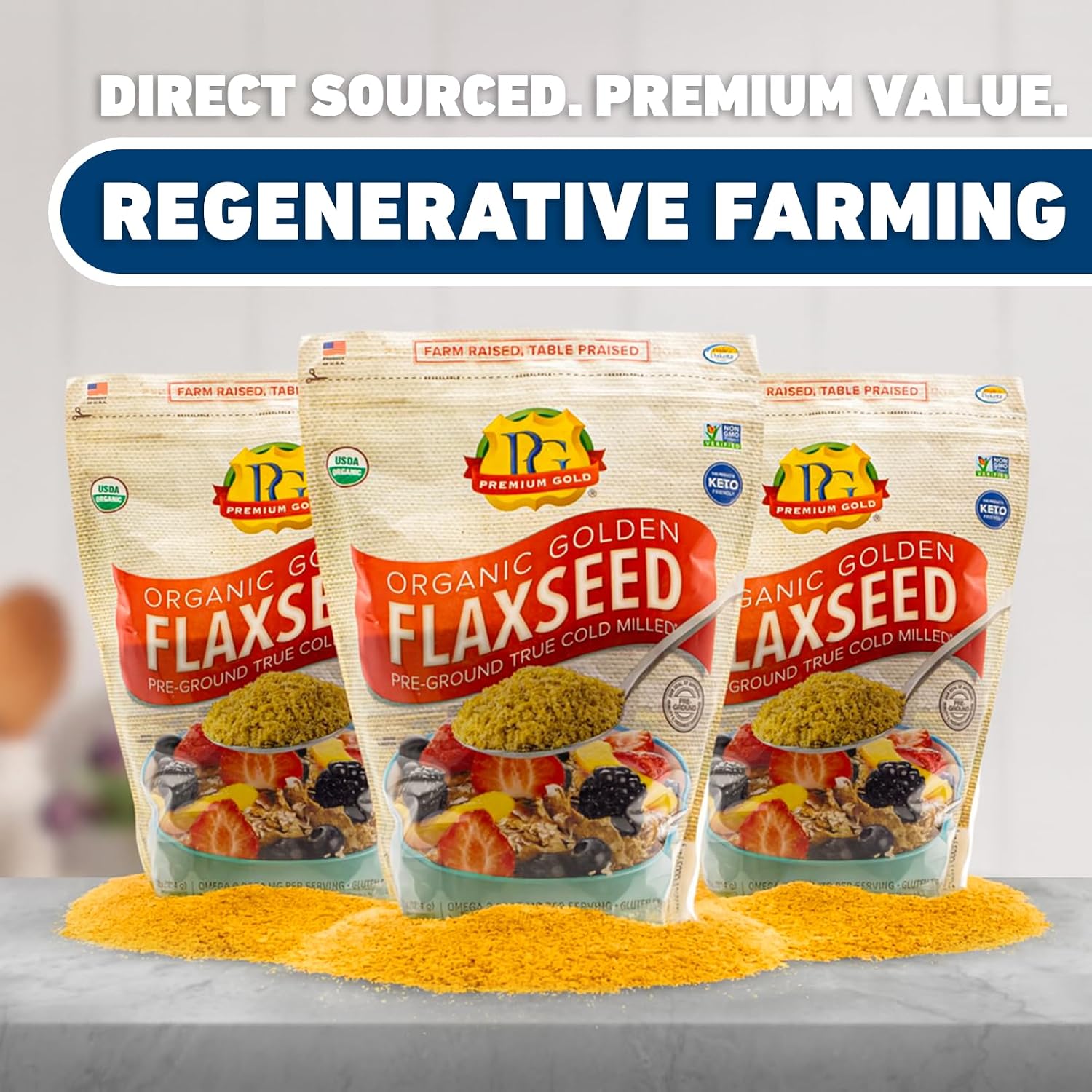 Premium Gold Flax Products Organic Ground Flax Seed, 4 lbs.