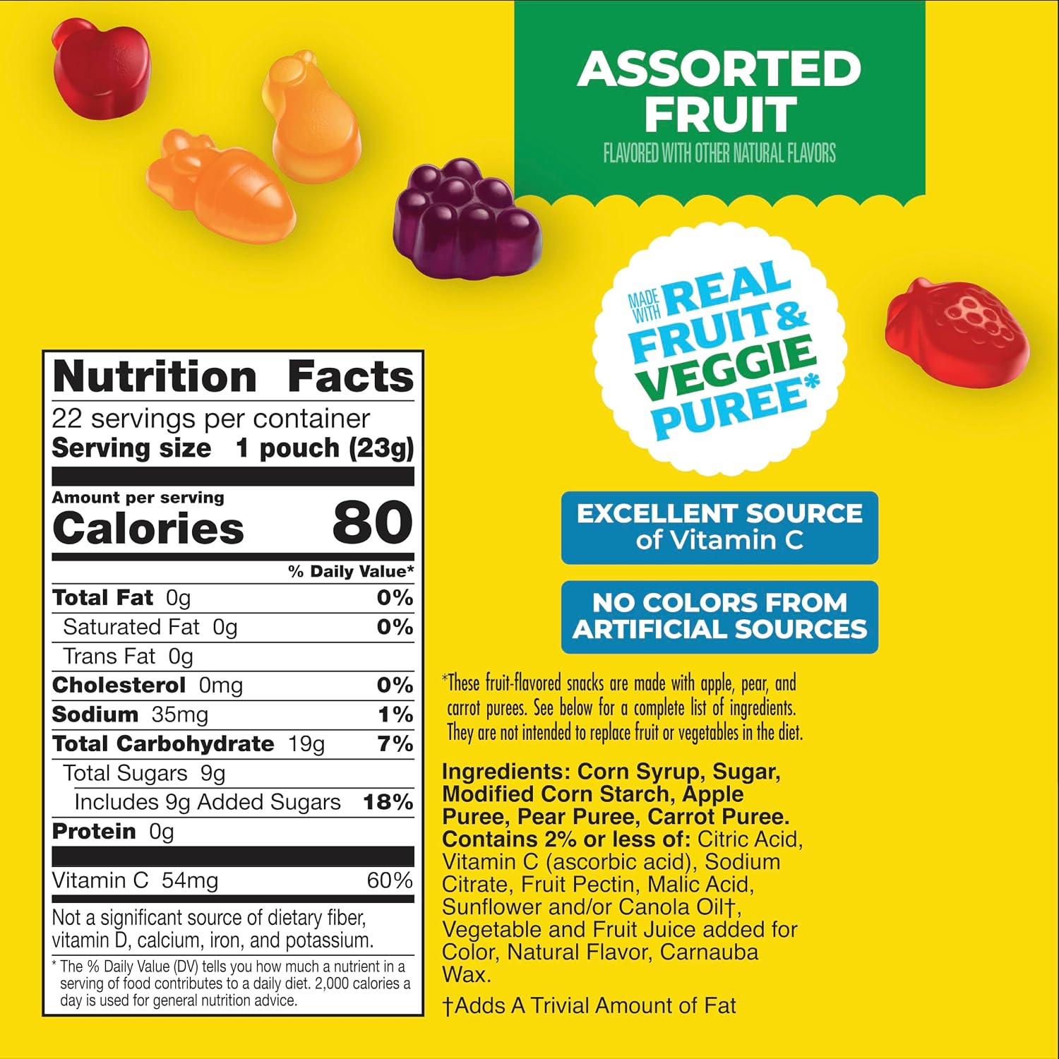 Mott's Fruit Flavored Snacks, Assorted Fruit, Pouches, 0.8 oz, 22 ct (Pack of 6)