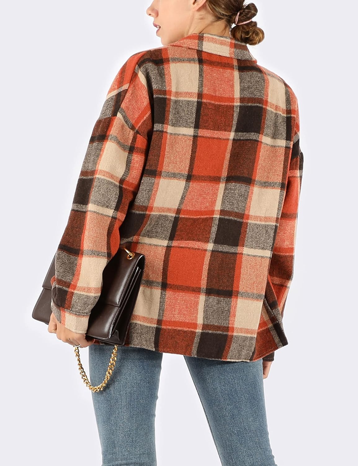 Yeokou Women's Plaid Flannel Shacket Oversized Button Down Long Sleeve Shirt Jacket Casual Spring Fall Outfits