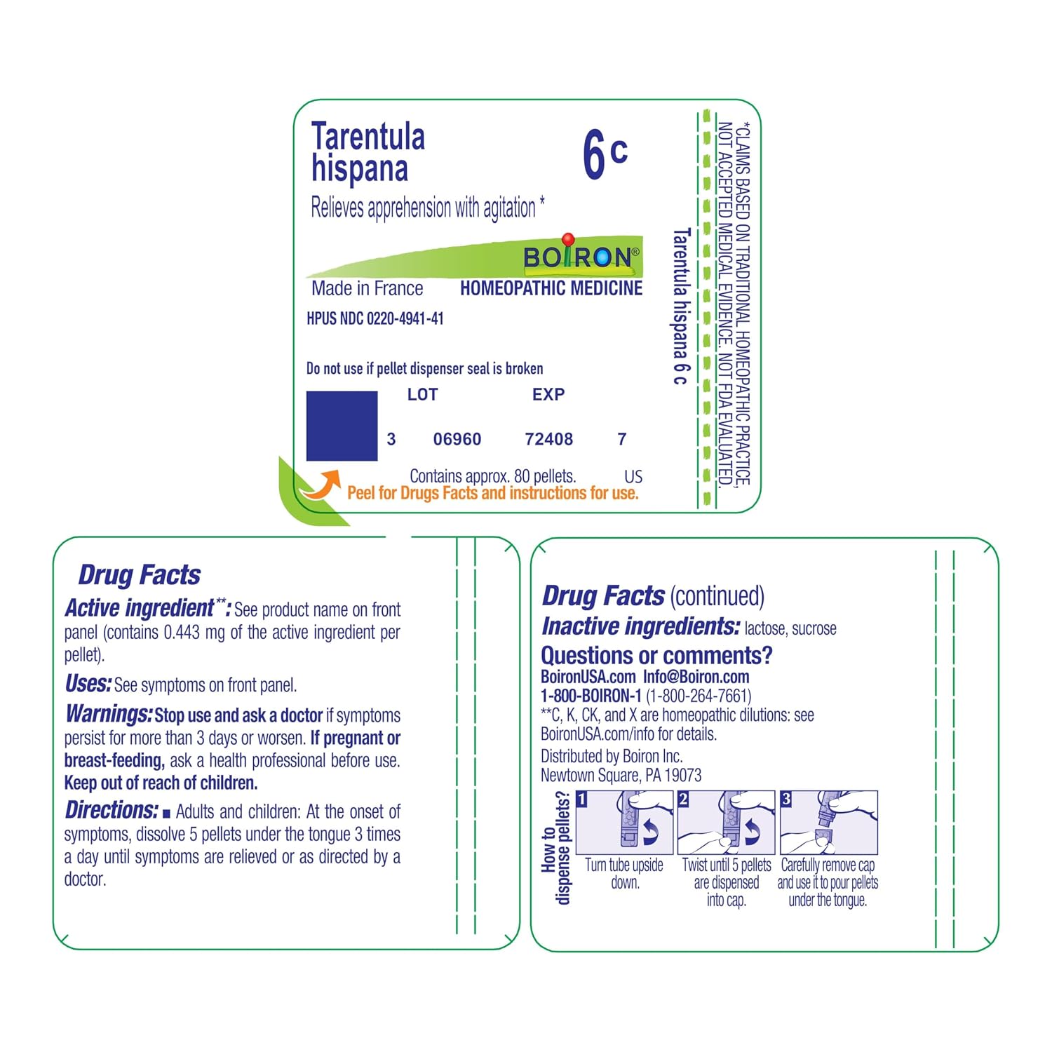 Boiron Tarentula Hispana 6C for Apprehension with Agitation - 80 Pellets | Single-medicine homeopathic pellets for Apprehension with Agitation.