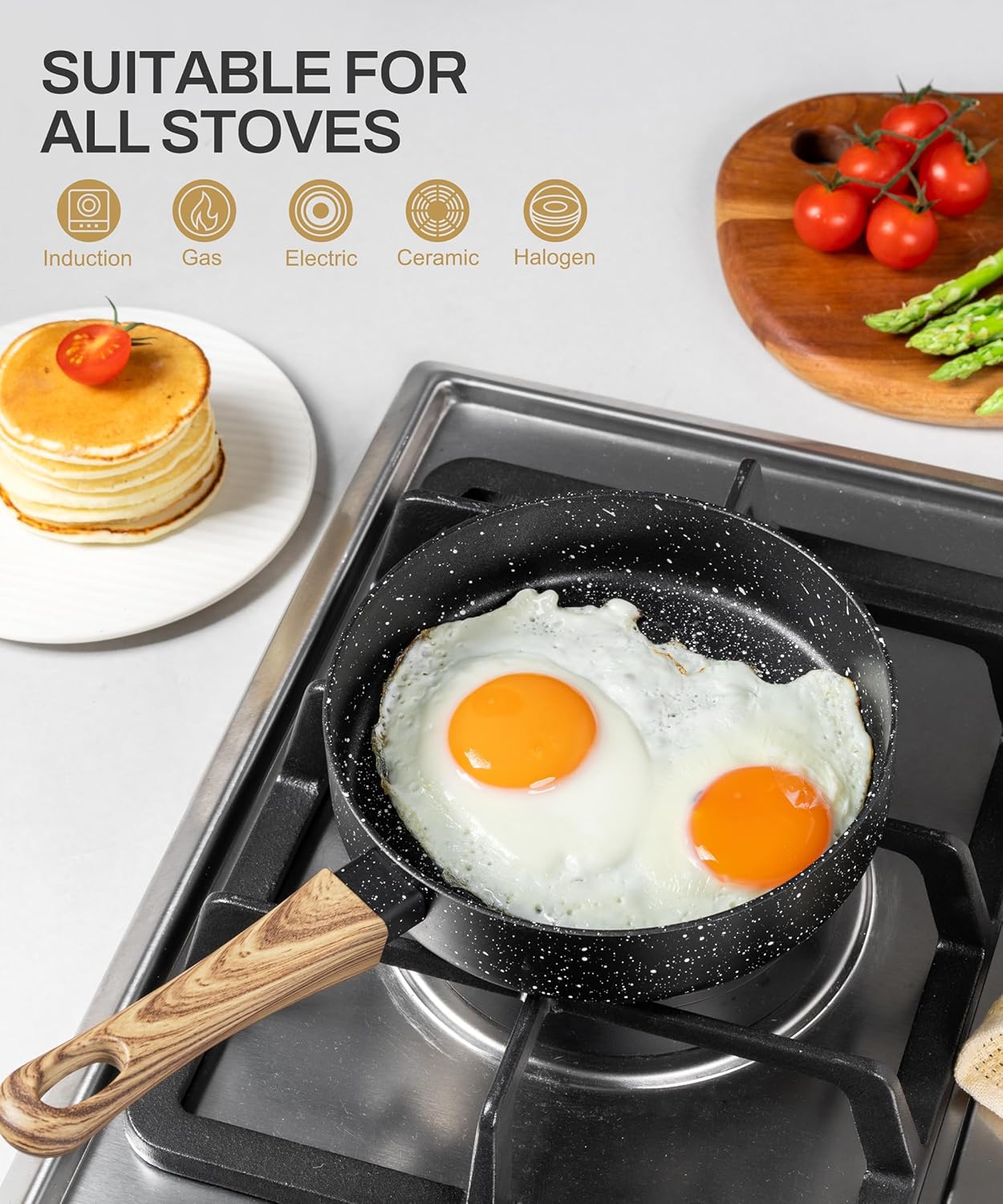 MICHELANGELO 8 Inch Nonstick Frying Pan with Lid, Non Stick Small Frying Pan with Non-Toxic Coating, Non-Stick Skillet with Ergonomic Handle