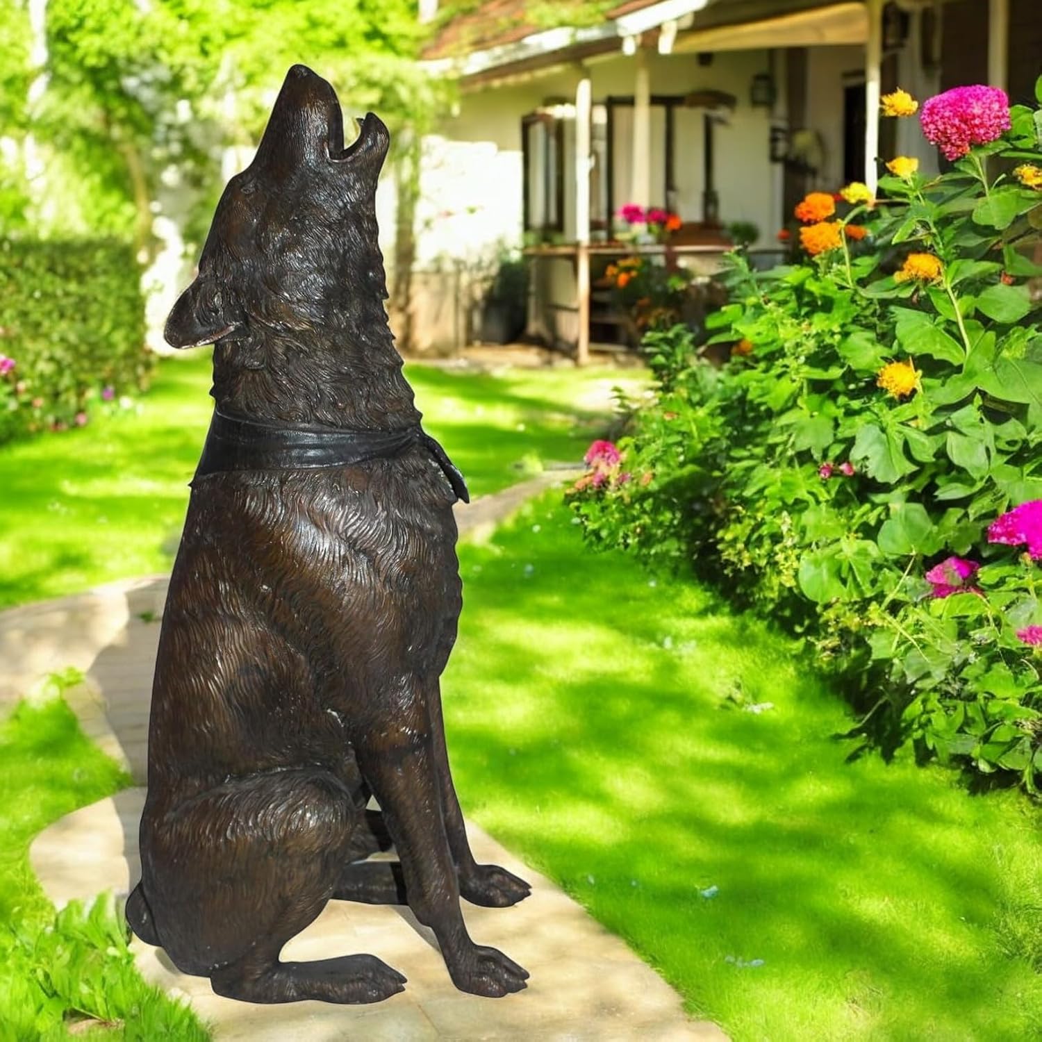 NIFAO Howling Wolf, Wildlife Medium Bronze Statue, 16" L x 20" W x 37" H