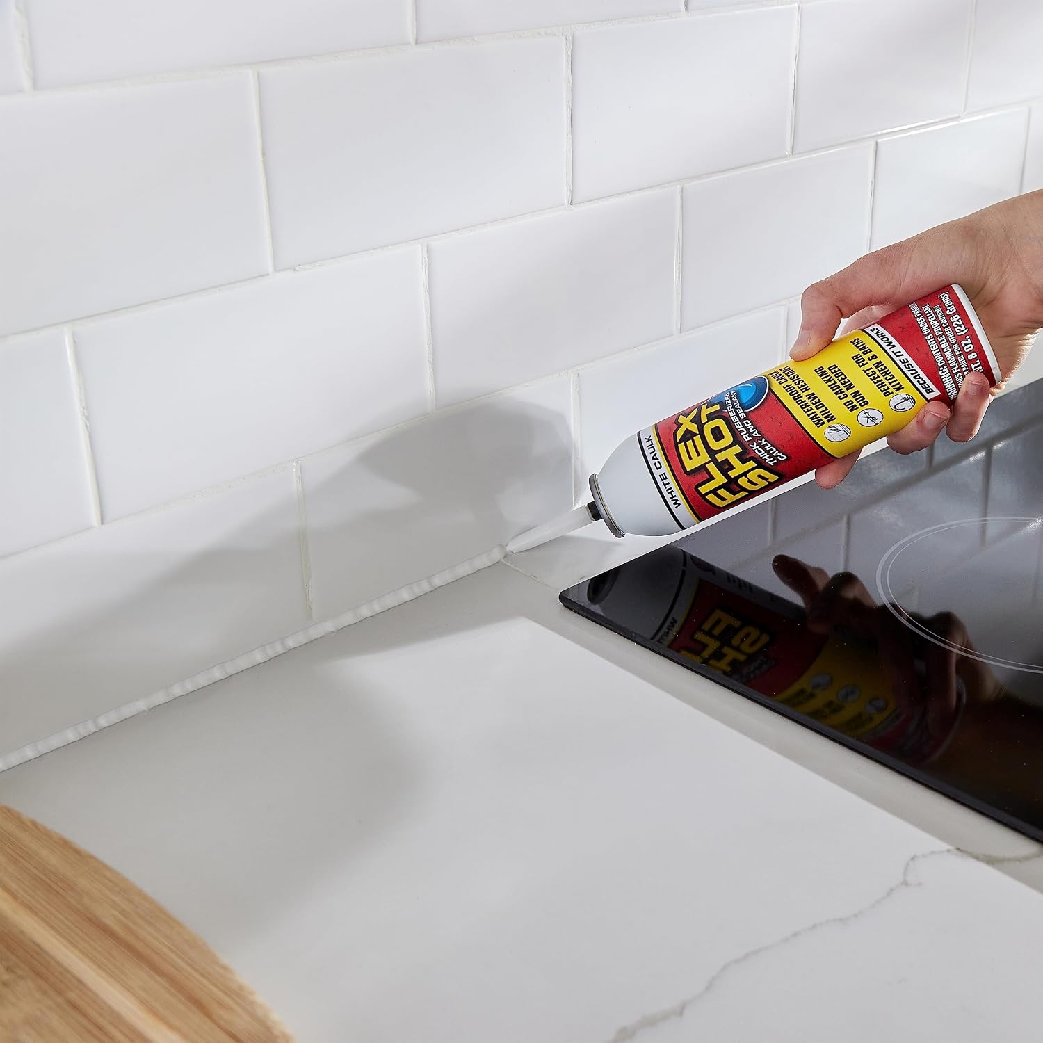 Flex Shot, Flexible Rubber Silicone Sealant, Waterproof Caulk, UV Resistant, No Caulk Gun Needed, Perfect for Kitchen, Bath, Showers, Sinks, Baseboards, Black, 8oz, 1-Pack