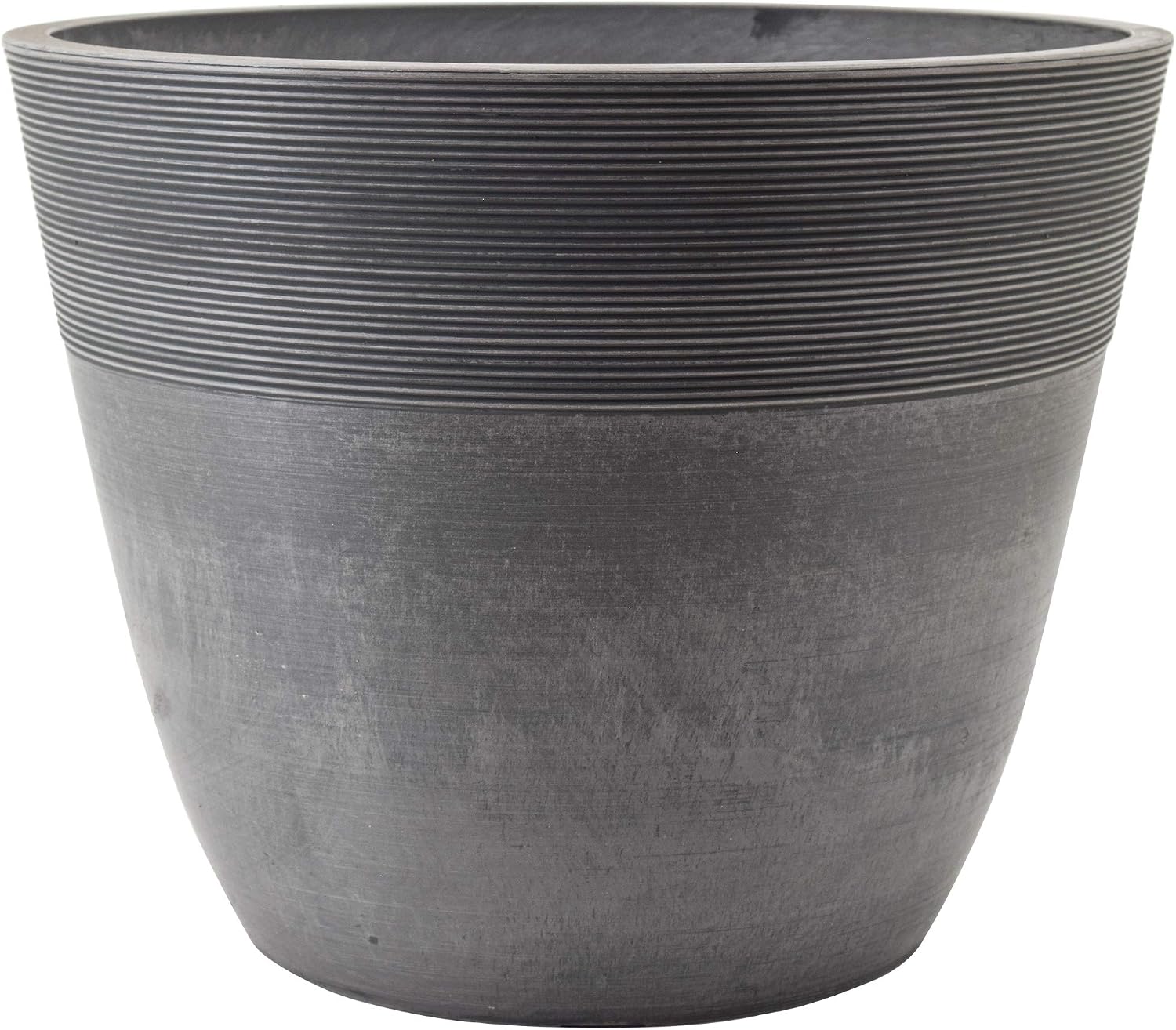 PSW Pot Collection 12-inch Plastic/Stone/Wood Composite Large Ribbed Planter – No Drainage Hole (Drillable), Indoor/Outer Garden Pot for Foliage