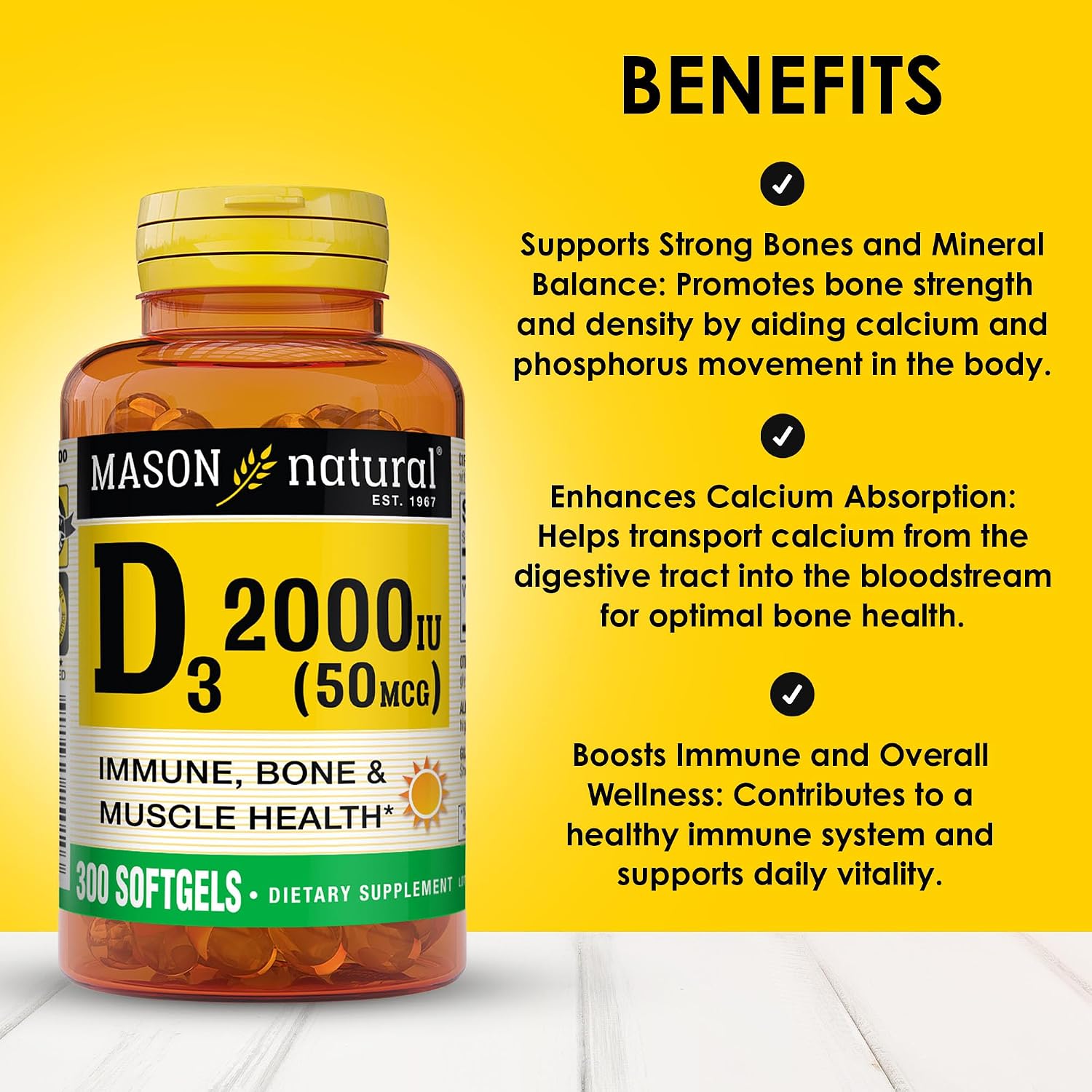 MASON NATURAL Vitamin D3 2000 IU Ultra Strength, 180 Day Supply