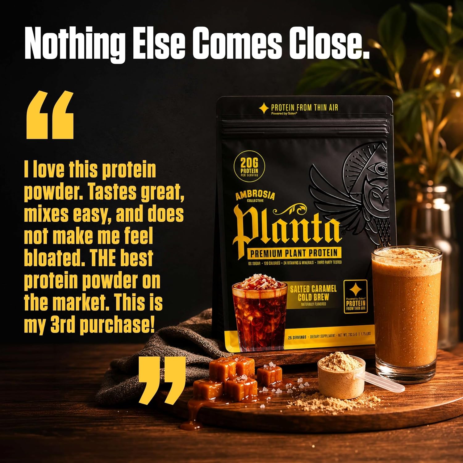 Ambrosia Plant Based Protein Powder 20g | Clean Vegan Pea Protein Powder | Gluten & Dairy Free, Keto Friendly, No Added Sugar | 25 Servings | Banana Maple